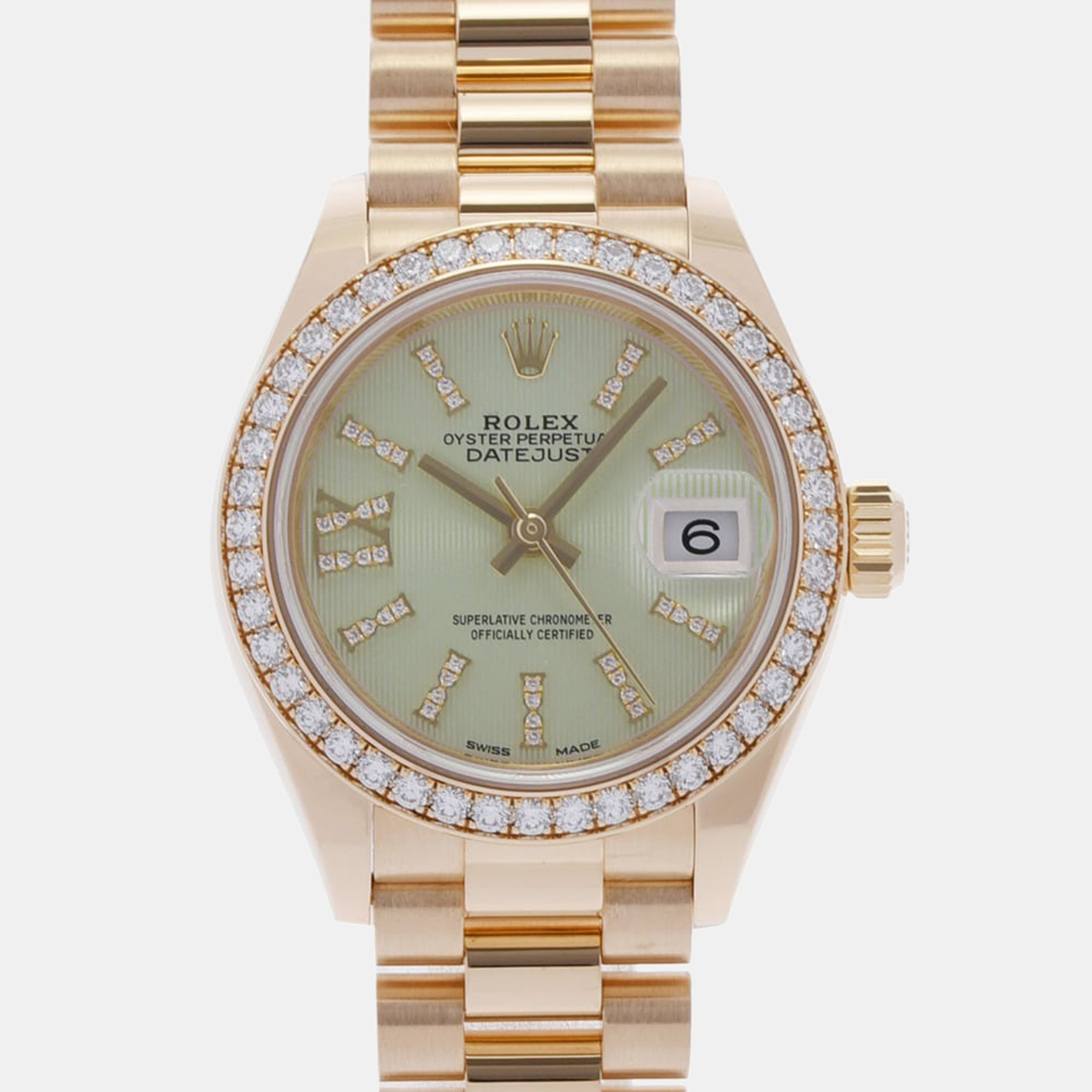 Rolex Green 18K Yellow Gold And Diamond Datejust 279138RBR Automatic Women's Wristwatchc28mm