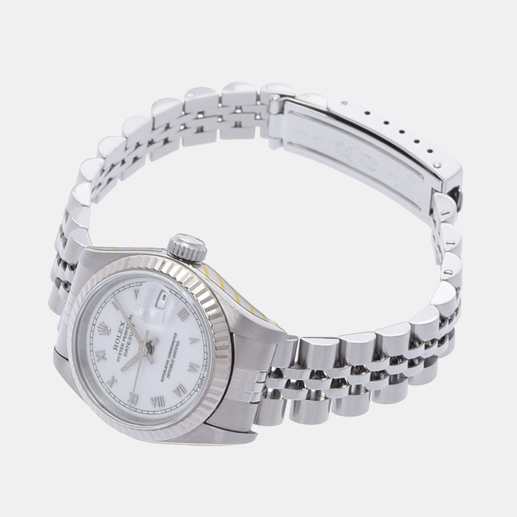 Rolex White 18K White Gold And Stainless Steel Datejust 69174 Automatic Women's Wristwatch 26mm