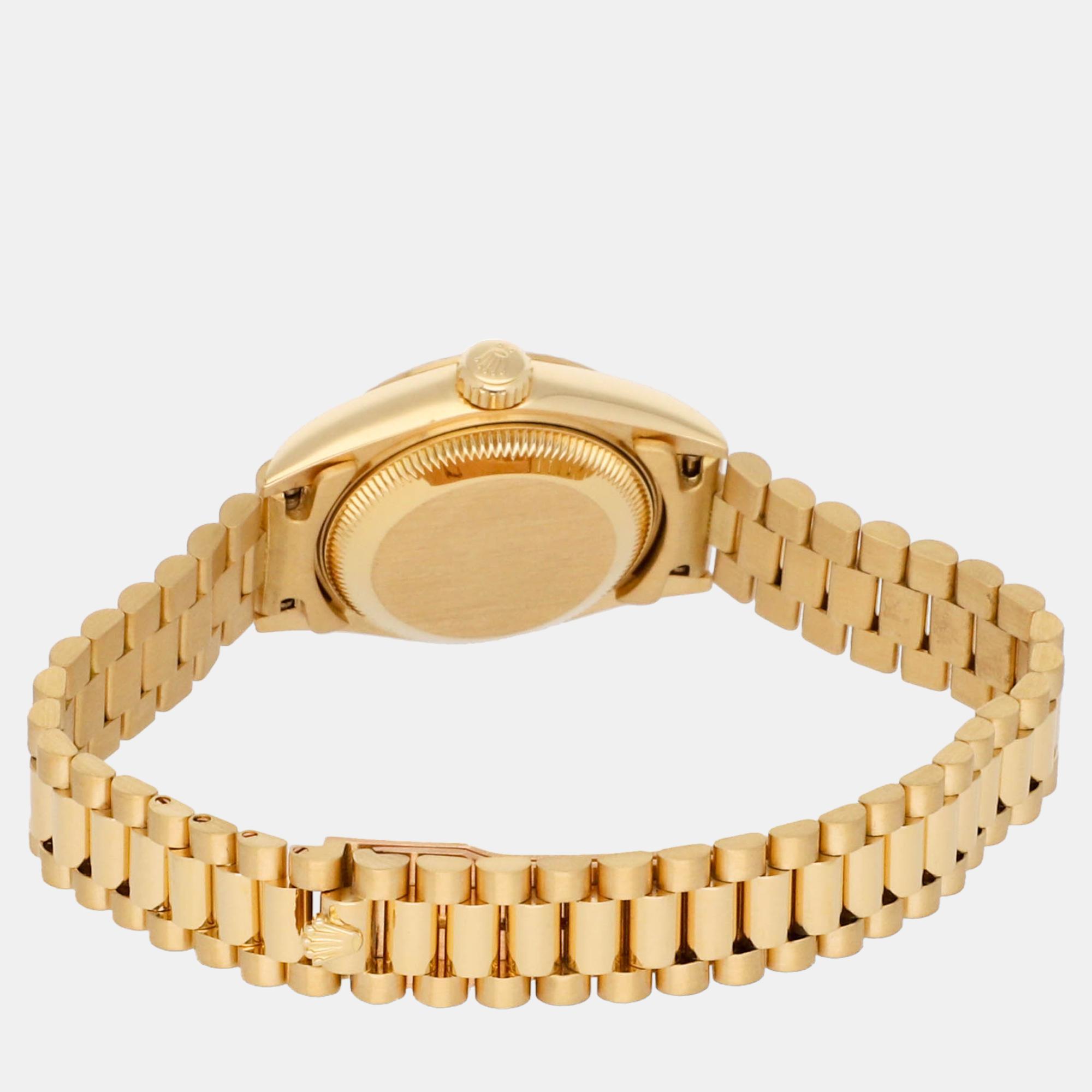 Rolex Champagne 18k Yellow Gold Datejust 69178 Automatic Women's Wristwatch 26 Mm