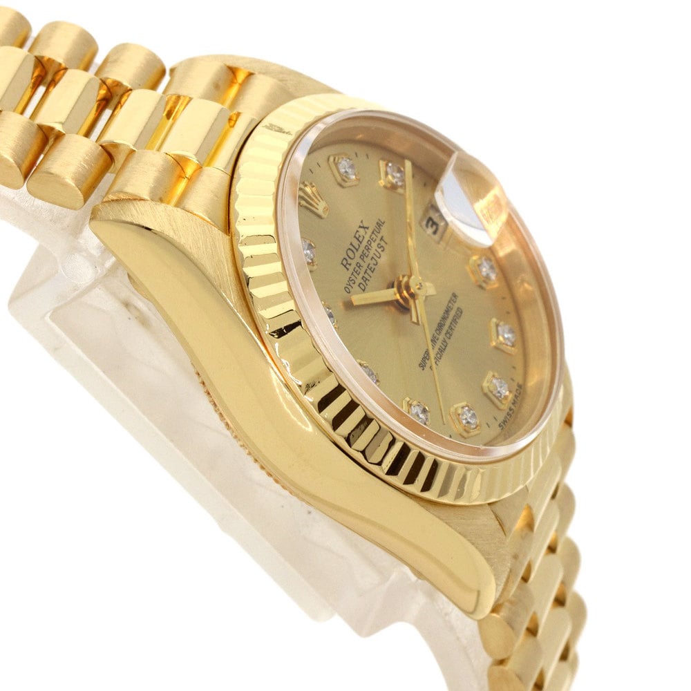 Rolex Champagne Diamonds 18K Yellow Gold Datejust 69178 Women's Wristwatch 26 Mm
