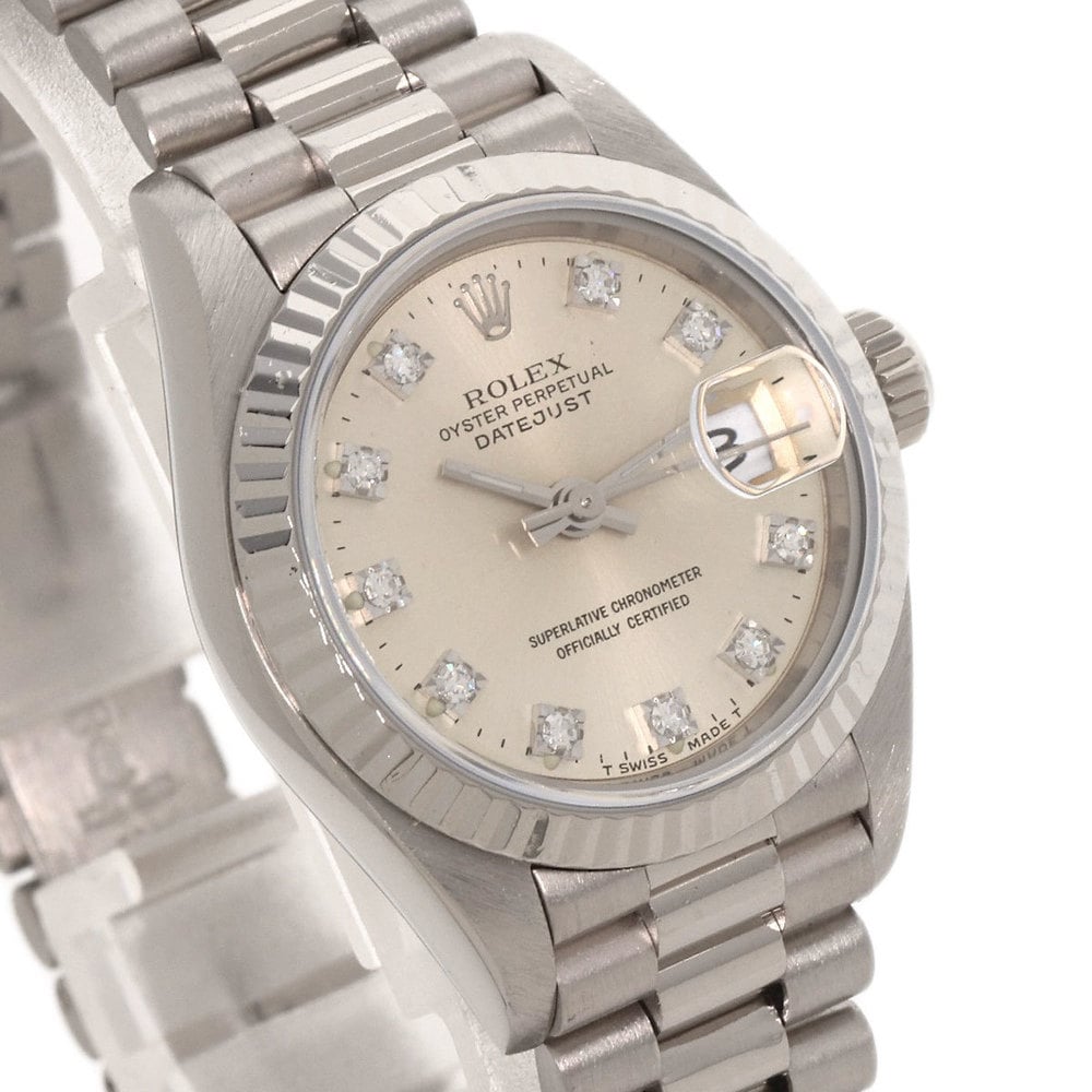 Rolex Silver Diamonds 18K White Gold And Stainless Steel Datejust 69179G Women's Wristwatch 26 Mm
