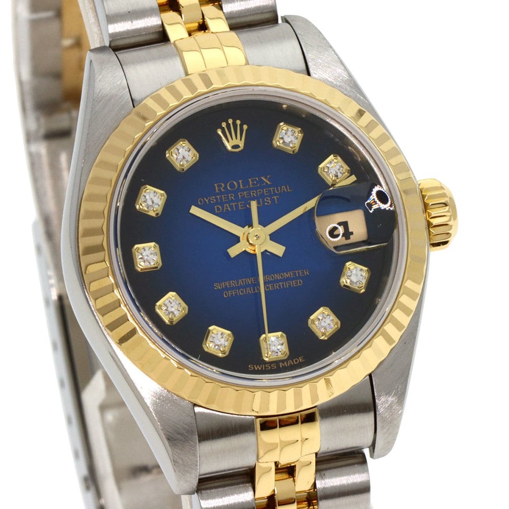 Rolex Blue Diamonds 18K Yellow Gold And Stainless Steel Datejust 79173G Women's Wristwatch 26 Mm