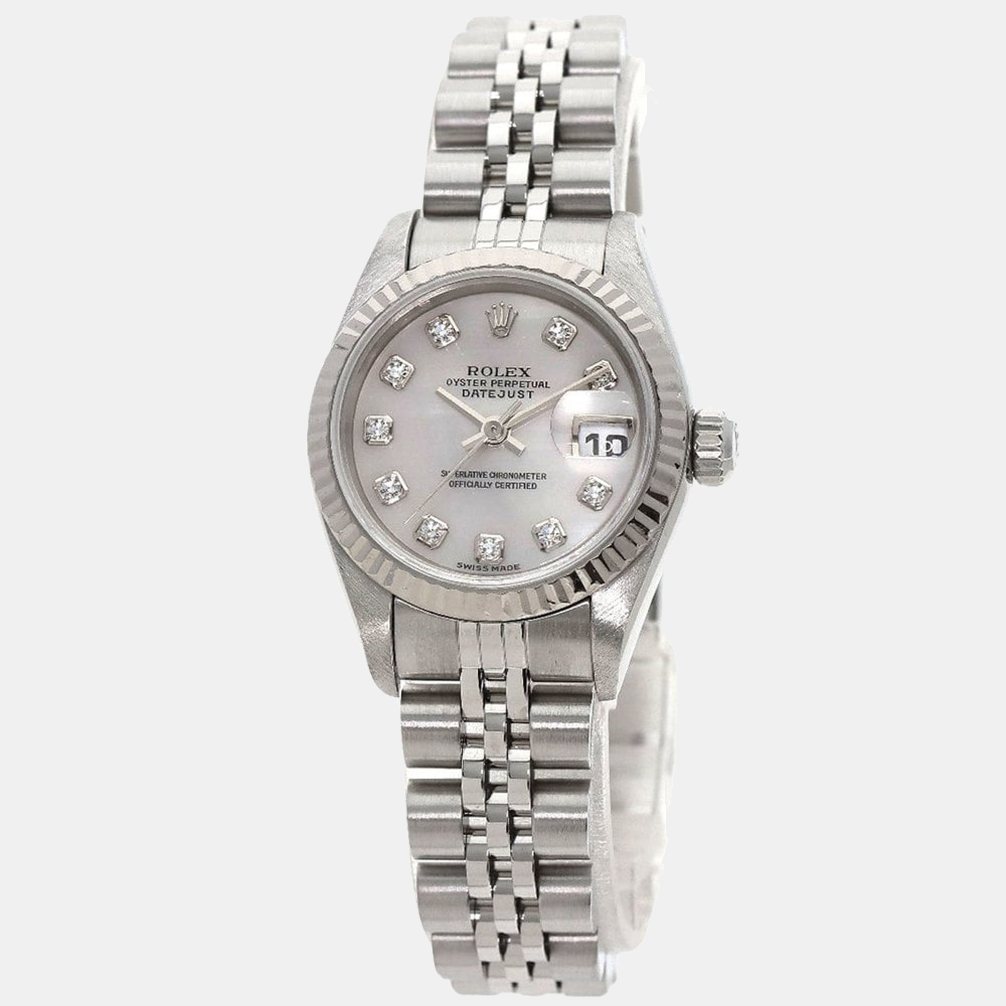 Rolex MOP Diamonds 18K White Gold And Stainless Steel Datejust 79174NG Women's Wristwatch 26 Mm