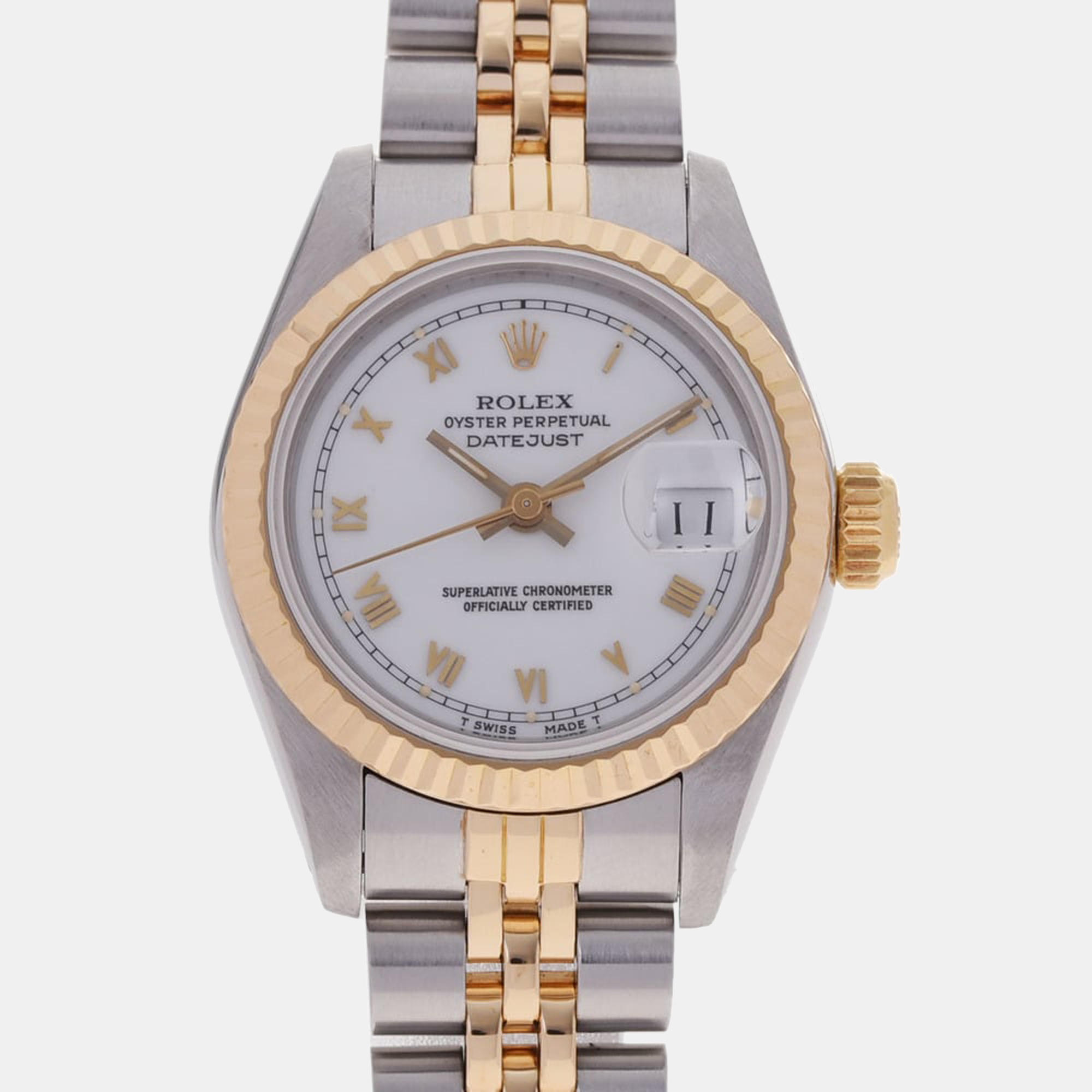 Rolex White 18K Yellow Gold And Stainless Steel Datejust 69173 Women's Wristwatch 26 Mm