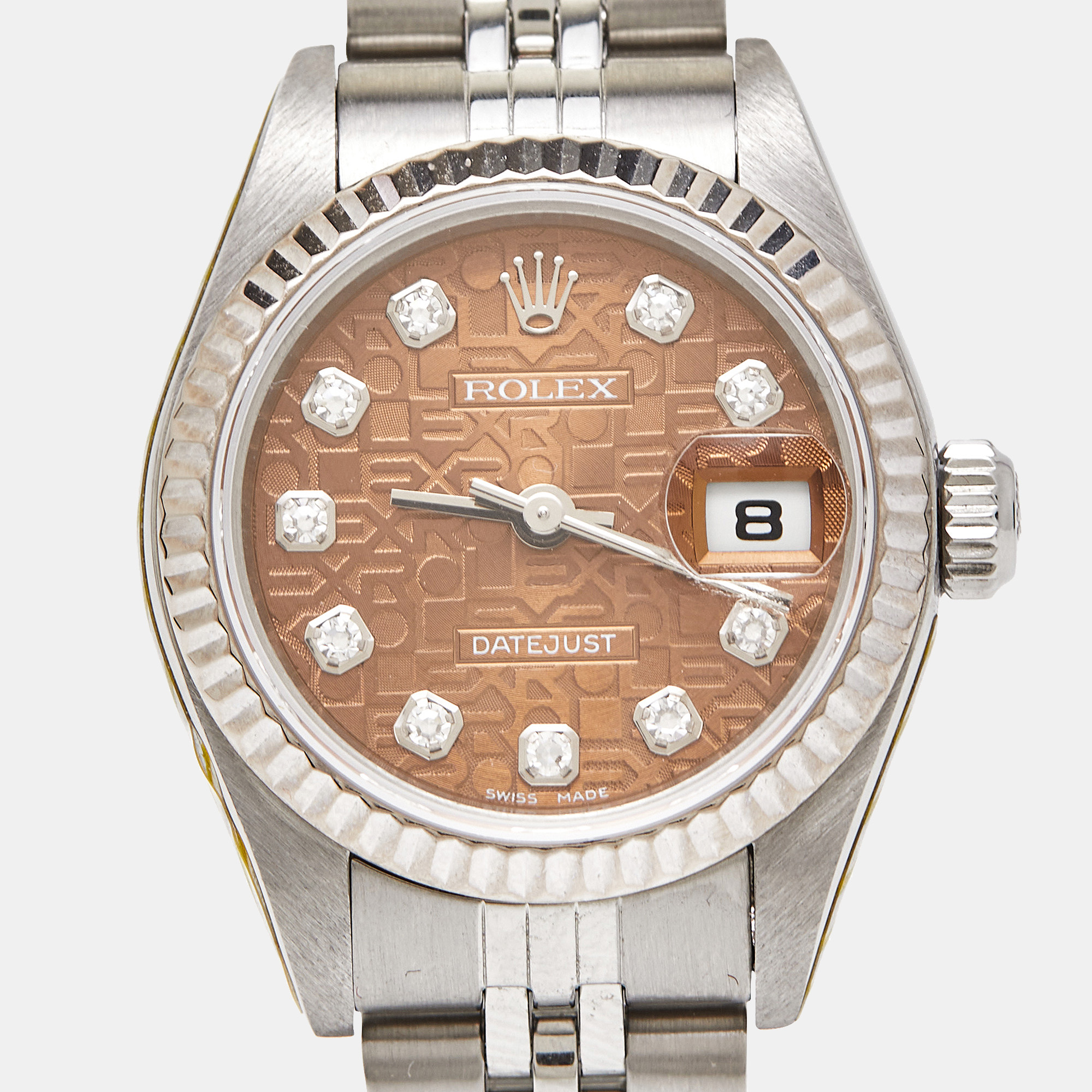 Rolex Brown Anniversary Diamond Dial 18K White Gold Stainless Steel Datejust 79174 Wristwatch 26 Mm