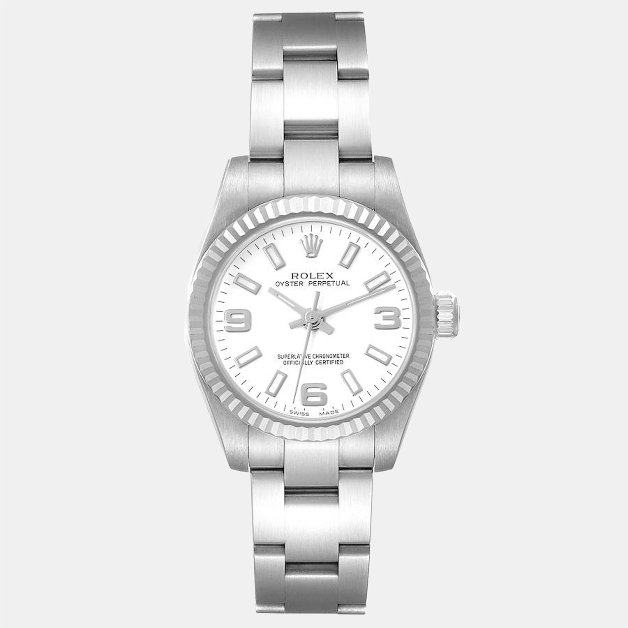 Rolex Nondate Steel White Gold Fluted Bezel Ladies Watch 176234