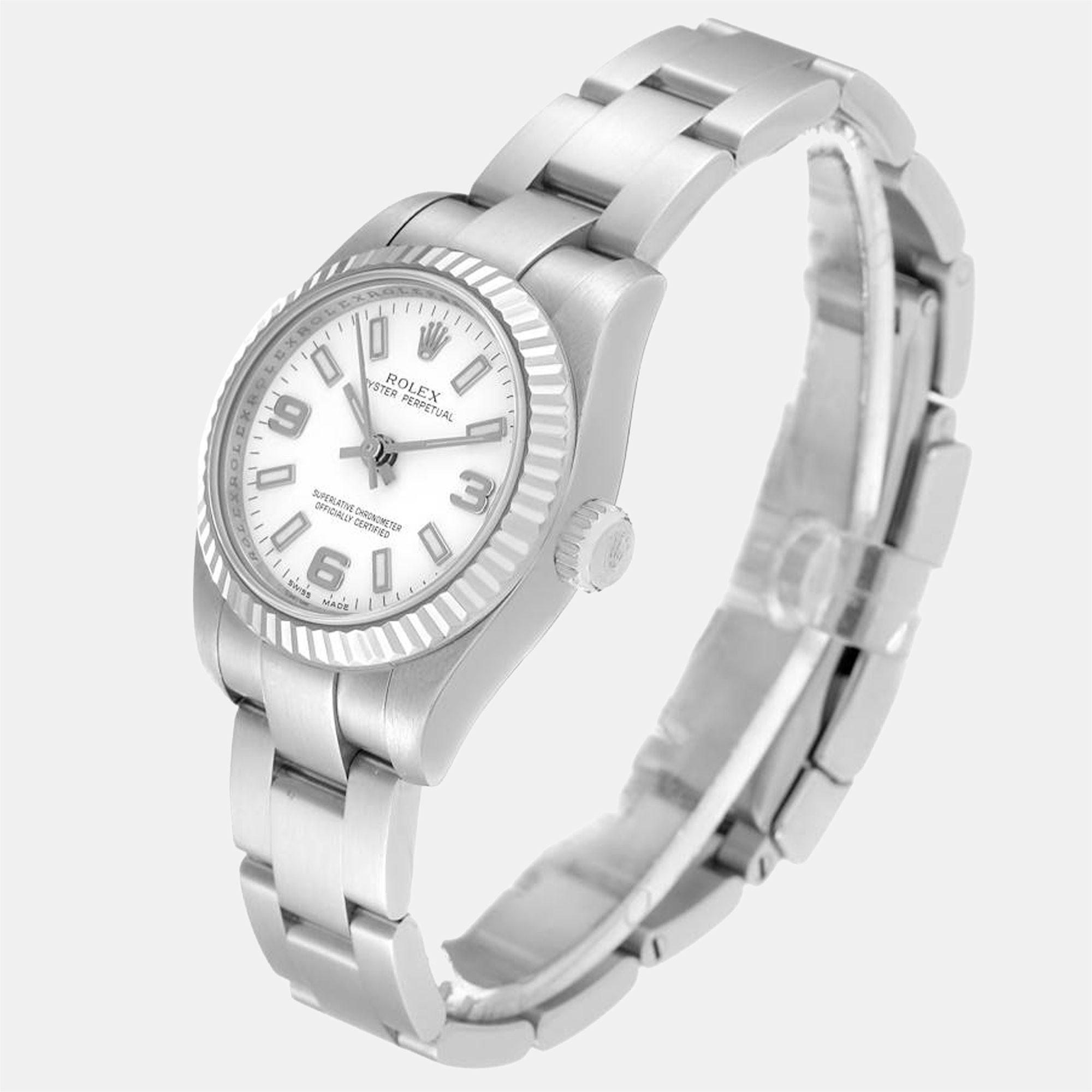 Rolex Nondate Steel White Gold Fluted Bezel Ladies Watch 176234