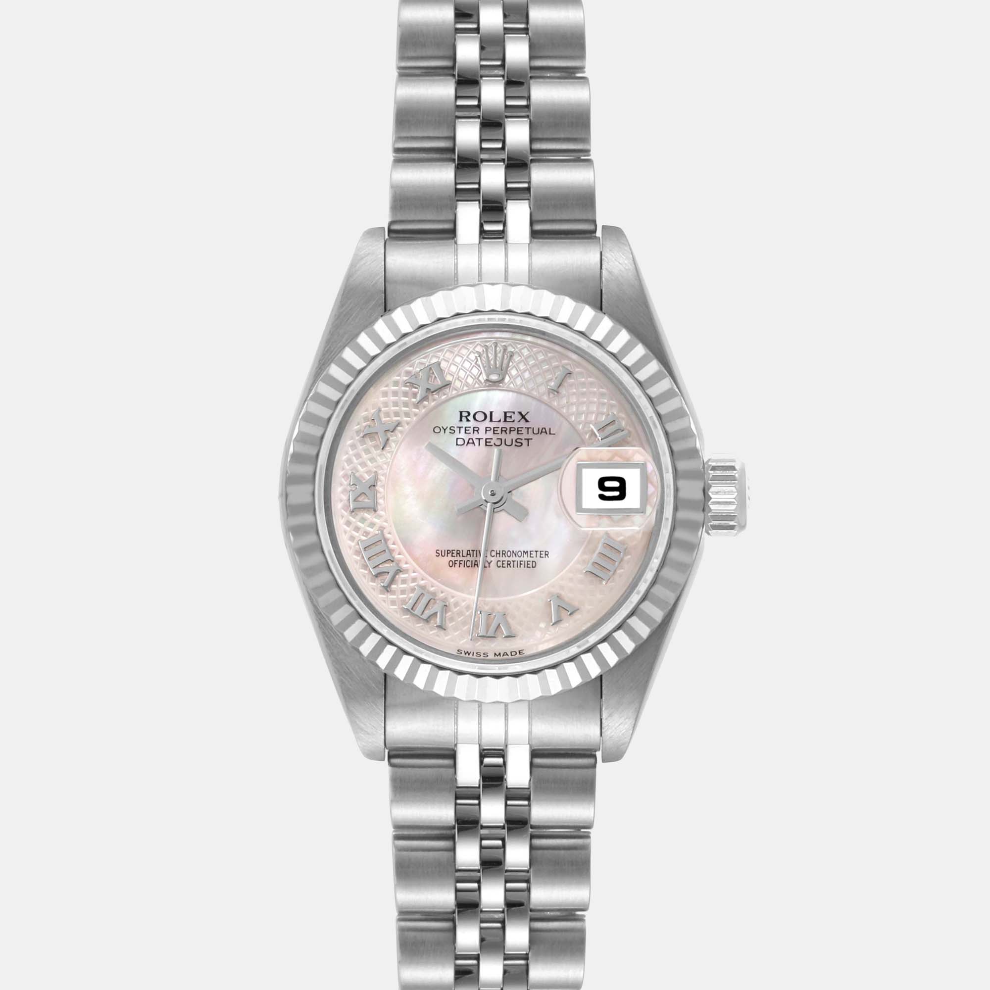 Rolex Datejust Steel White Gold Mother of Pearl Ladies Watch 79174, Pink
Rolex Datejust Steel White Gold Mother of Pearl Ladies Watch 79174, Pink
