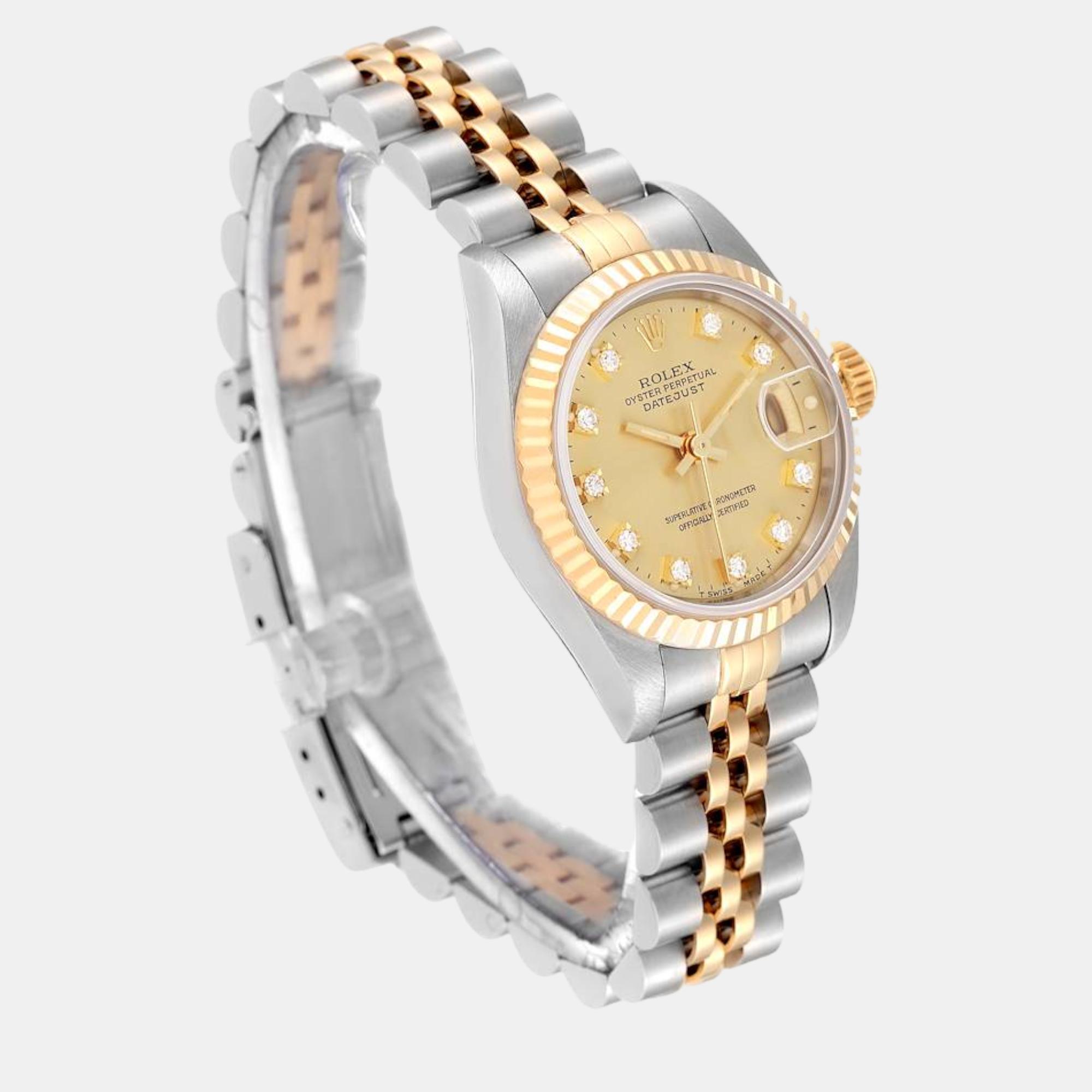 Rolex Datejust Steel Yellow Gold Diamond Dial Ladies Watch 69173