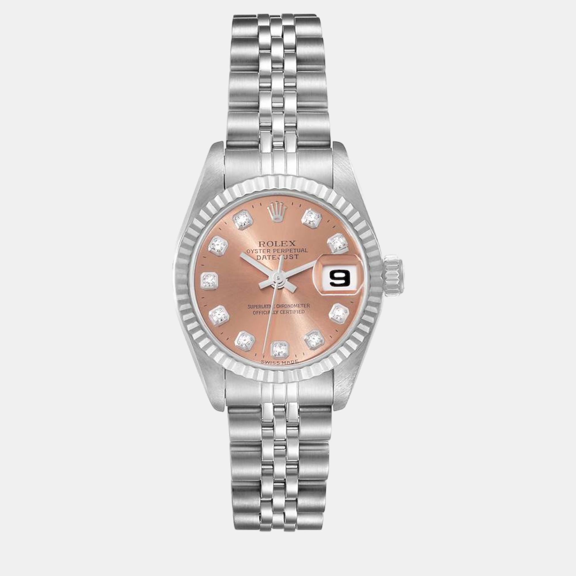 Rolex Datejust Steel White Gold Salmon Diamond Dial Ladies Watch 69174