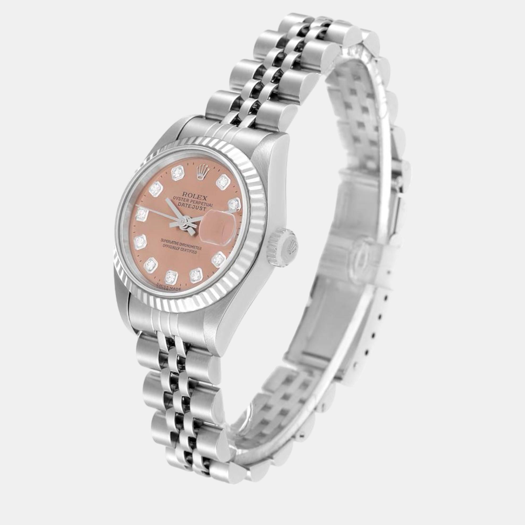 Rolex Datejust Steel White Gold Salmon Diamond Dial Ladies Watch 69174