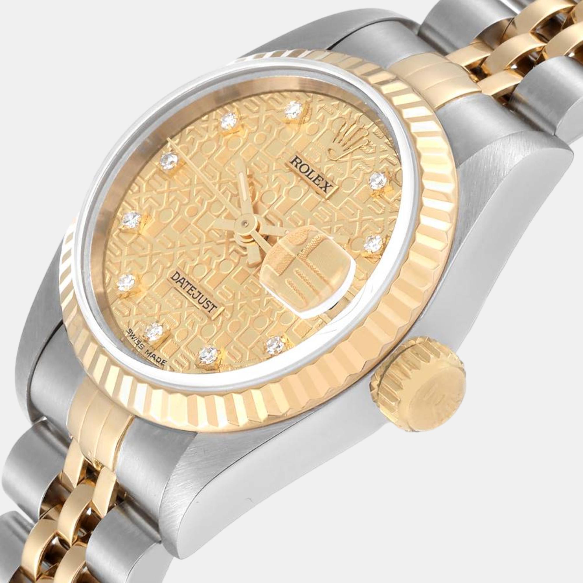Rolex Datejust Steel Yellow Gold Diamond Anniversary Dial Ladies Watch 69173
Rolex Datejust Steel Yellow Gold Diamond Anniversary Dial Ladies Watch 69173
