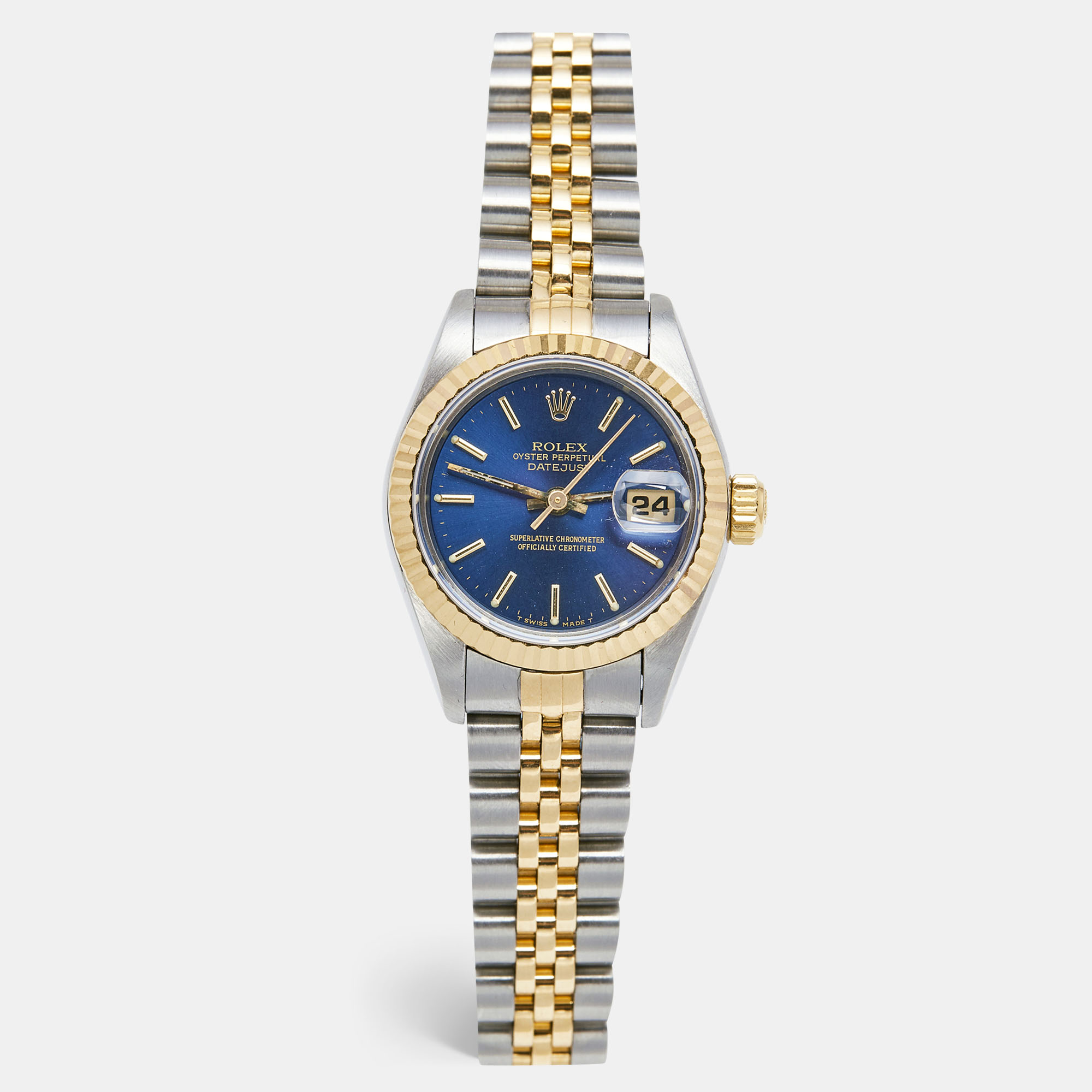 Rolex Blue 18k Yellow Gold Stainless Steel Datejust 69173 Women's Wristwatch 26 Mm