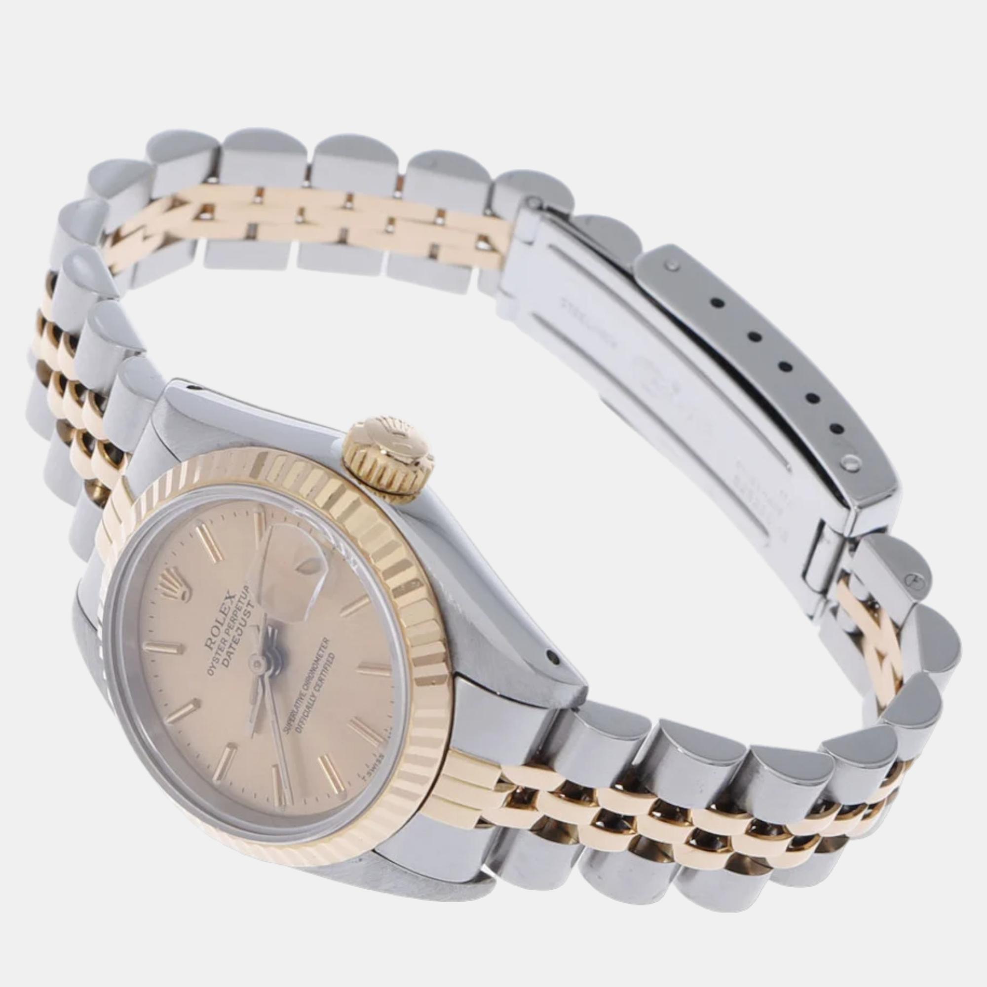 Rolex Champagne 18k Yellow Gold And Stainless Steel Datejust 69173 Automatic Women's Wristwatch 26 mm
Rolex Champagne 18k Yellow Gold And Stainless Steel Datejust 69173 Automatic Women's Wristwatch 26 mm