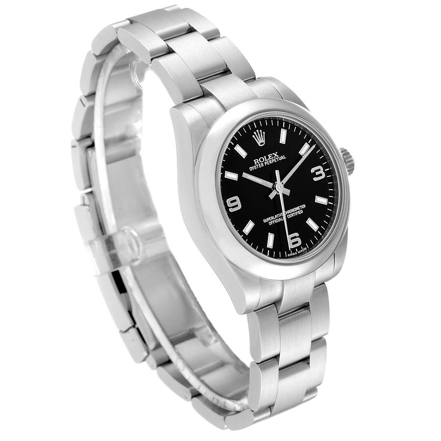 Rolex Midsize Black Dial Domed Bezel Steel Ladies Watch 177200 31 Mm