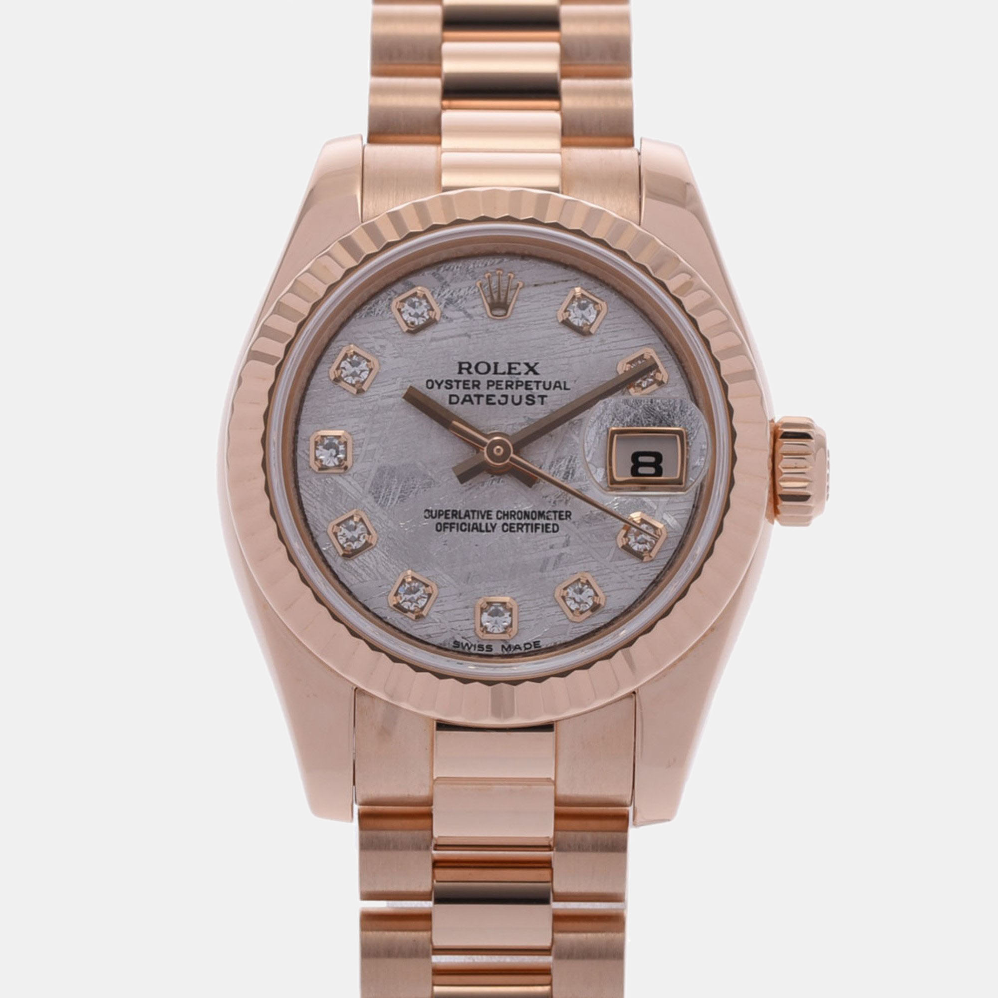 Rolex White Diamond 18k Rose Gold Datejust 179175 Automatic Women's Wristwatch 25 Mm