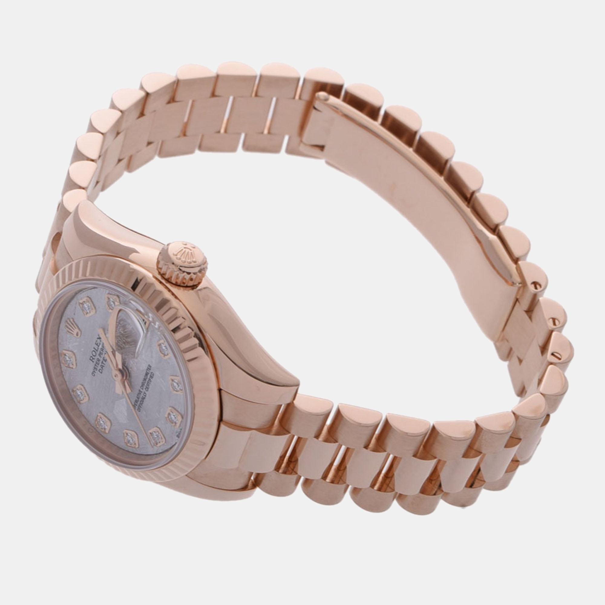Rolex White Diamond 18k Rose Gold Datejust 179175 Automatic Women's Wristwatch 25 Mm