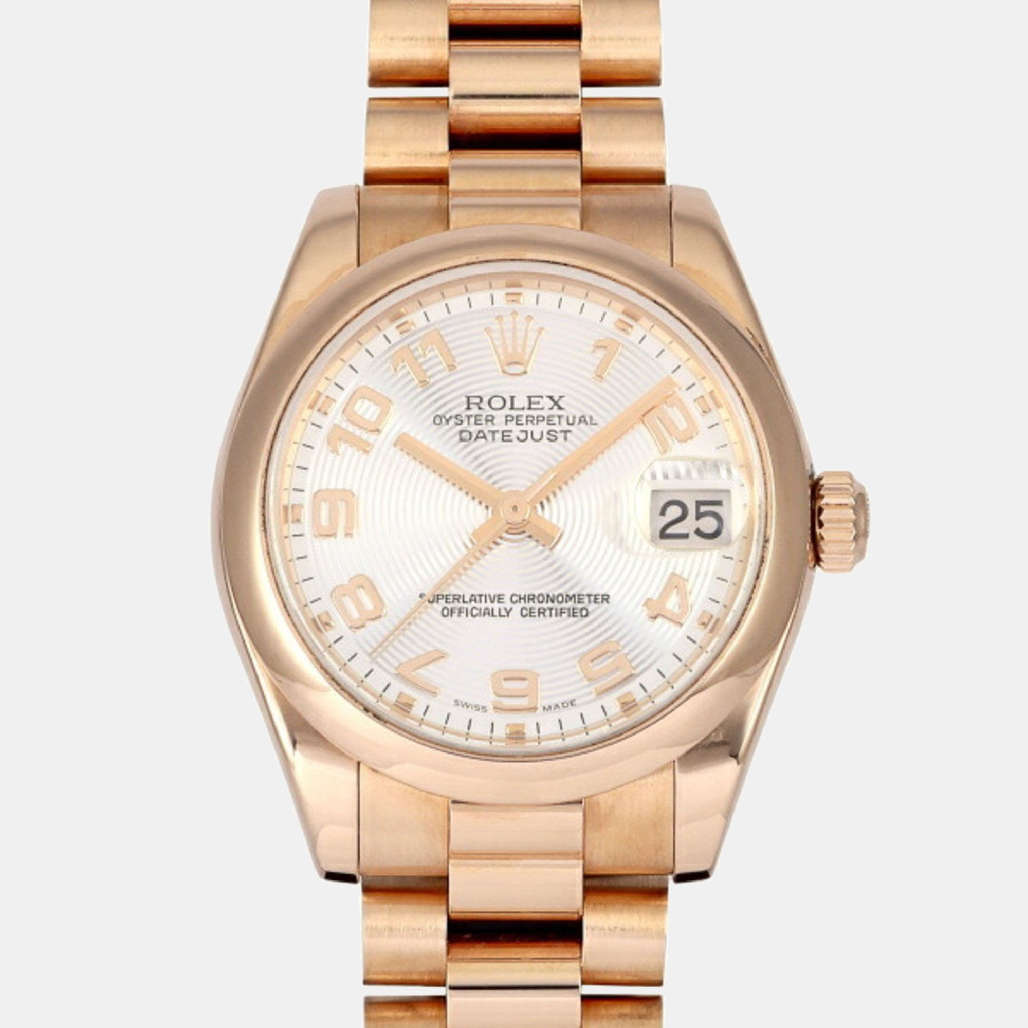 Rolex Silver 18k Rose Gold Datejust 178245 Automatic Women's Wristwatch 31 Mm