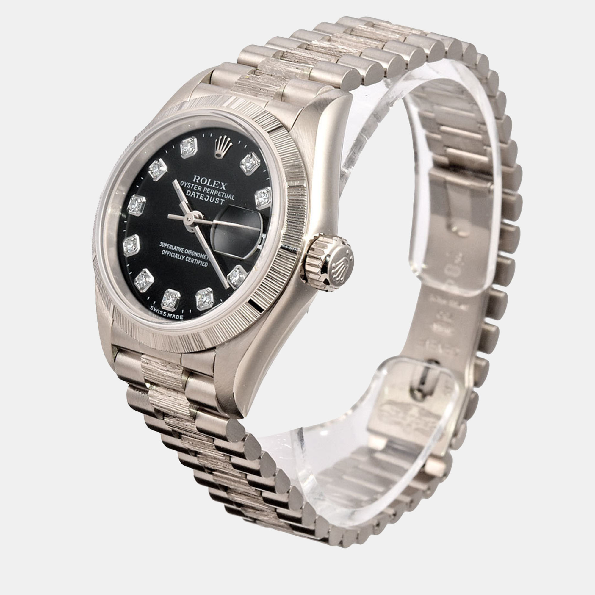Rolex Black Diamond 18k White Gold Datejust 79279 Automatic Women's Wristwatch 26 Mm