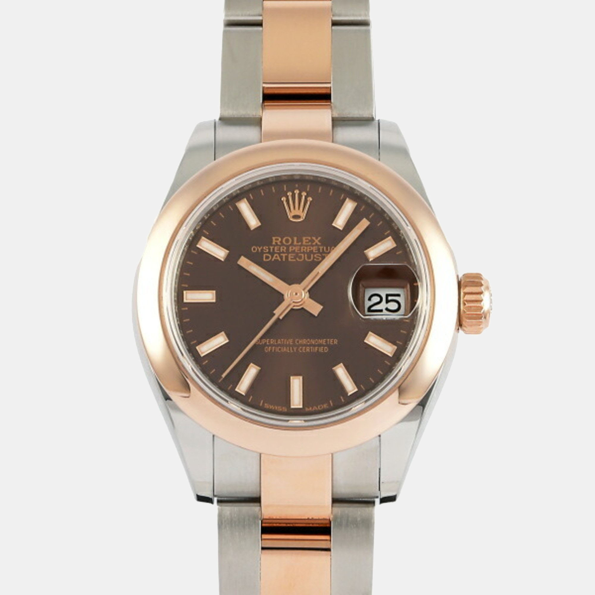 Rolex brown 18k rose gold and stainless steel lady datejust 279161 automatic women's wristwatch 28 mm