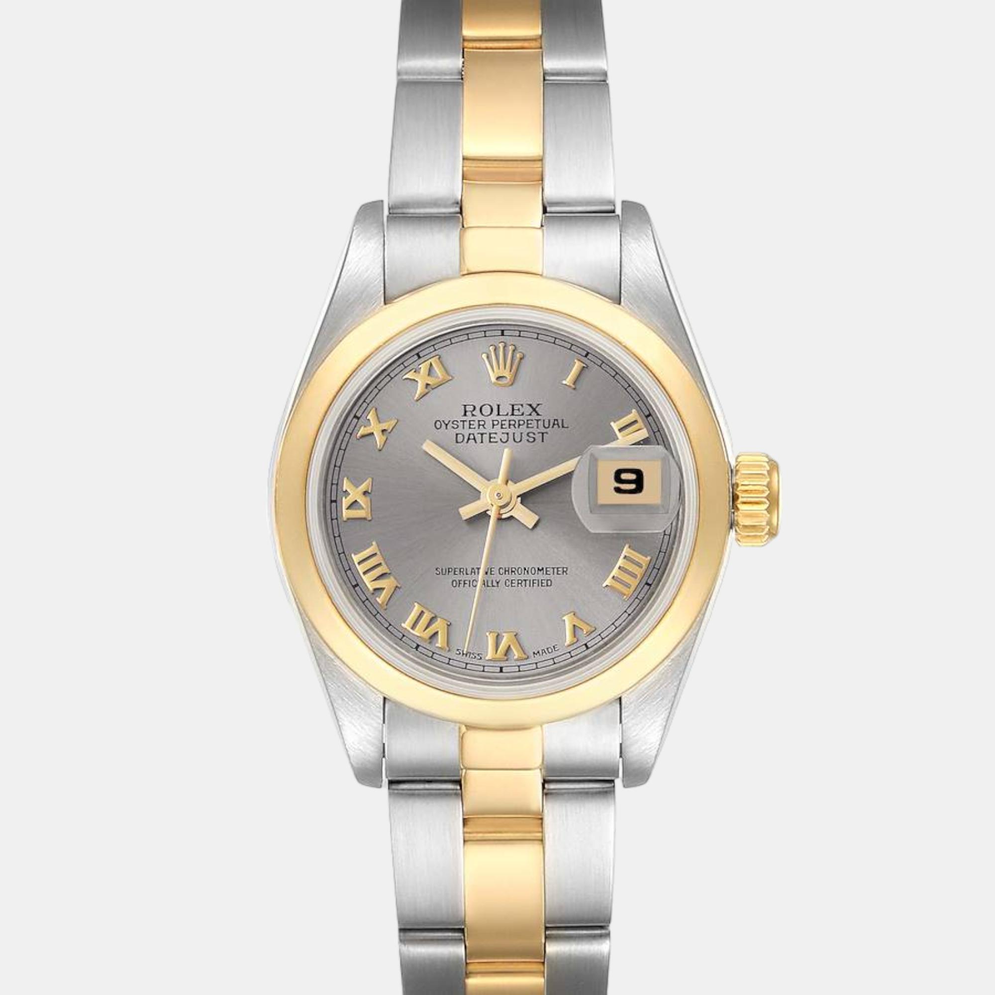 Rolex Datejust Steel Yellow Gold Slate Roman Dial Ladies Watch 69163 26 Mm