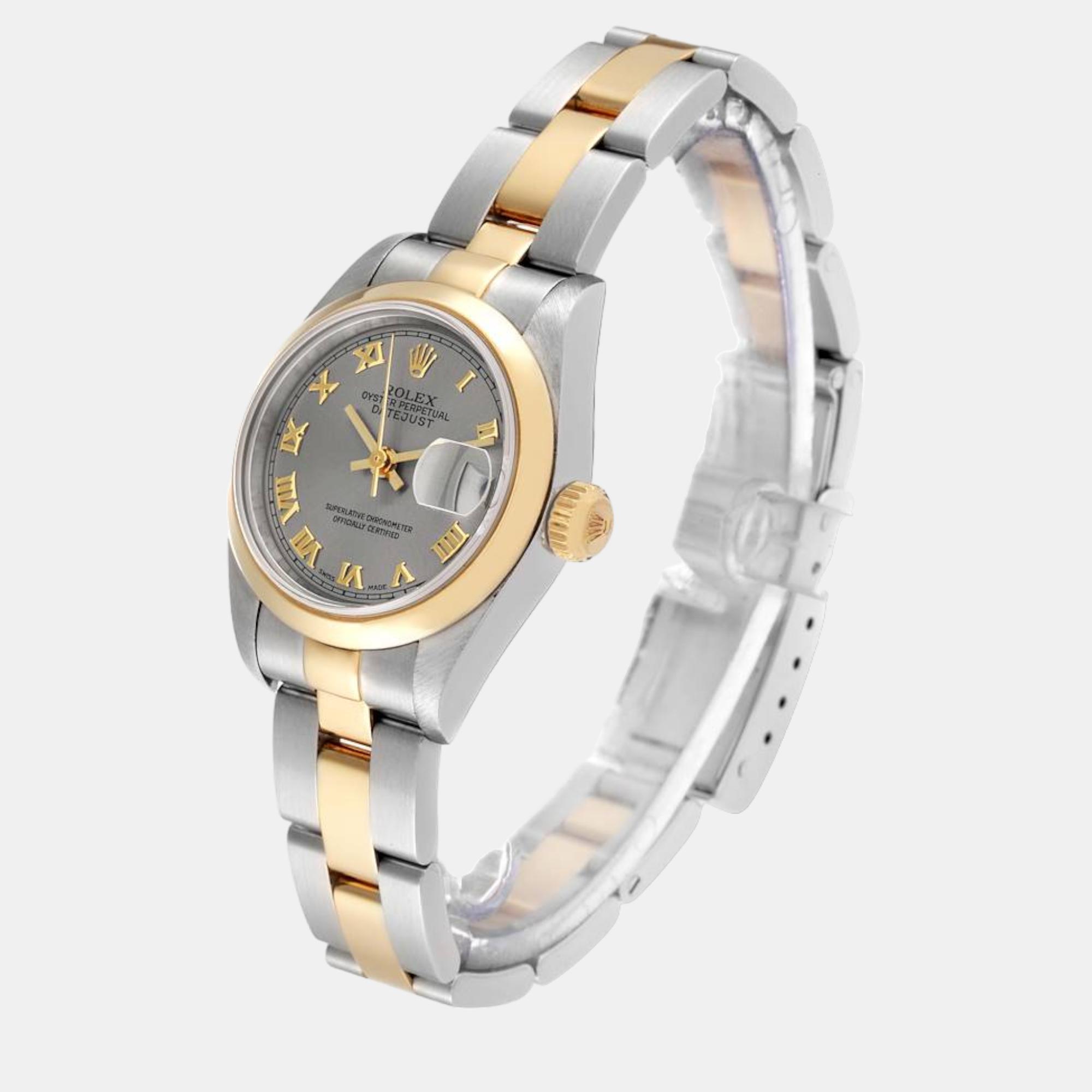 Rolex Datejust Steel Yellow Gold Slate Roman Dial Ladies Watch 69163 26 Mm