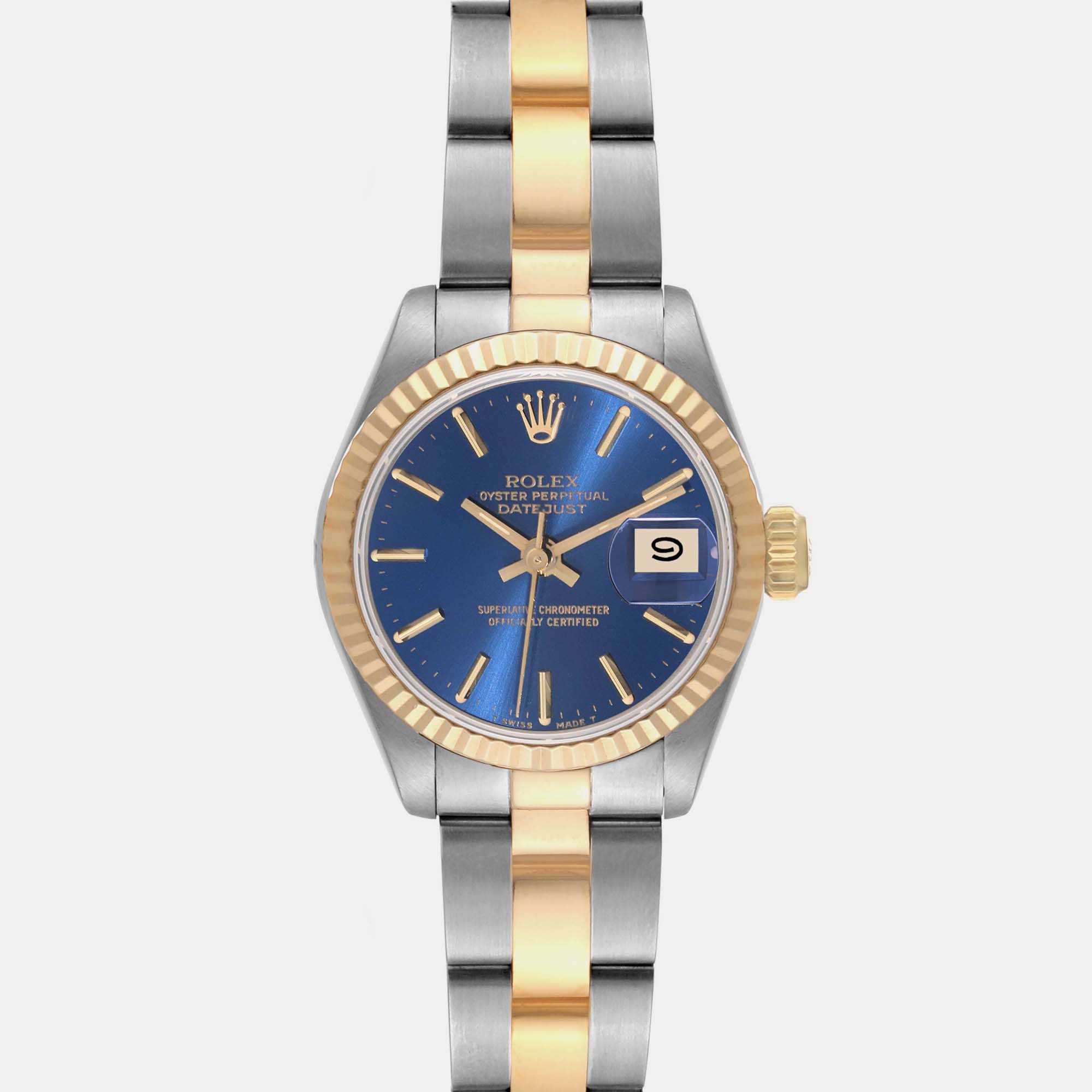 Rolex Datejust Steel Yellow Gold Blue Dial Ladies Watch 69173 26 Mm