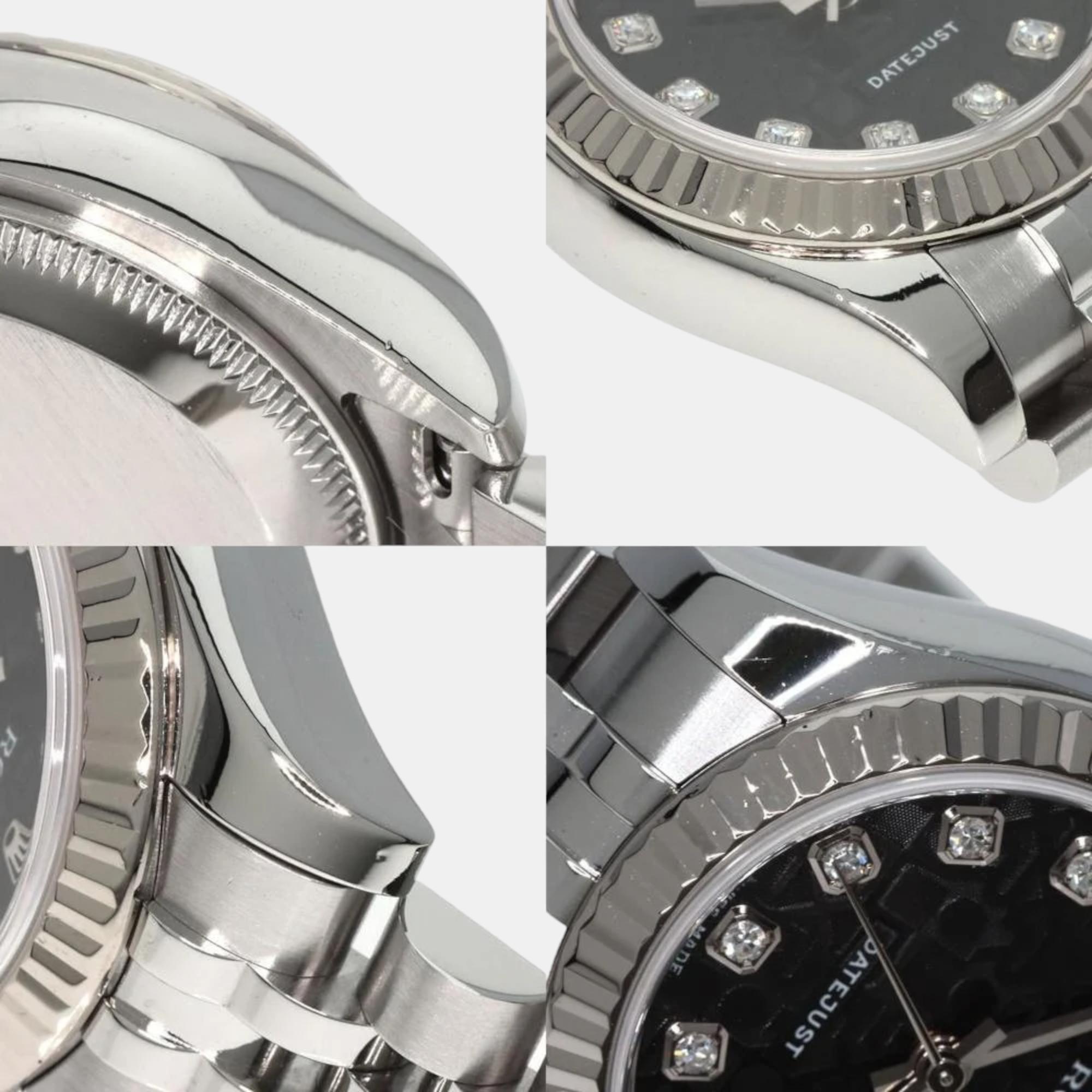 Rolex Black Diamond 18k White Gold And Stainless Steel Datejust 179174 Automatic Women's Wristwatch 26 Mm