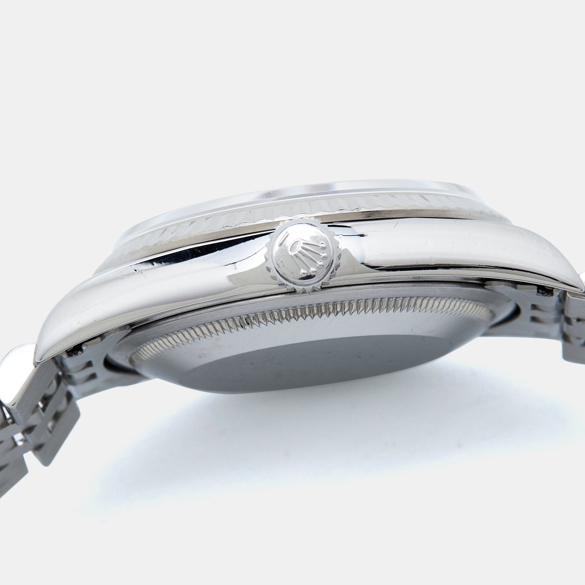 Rolex Silver Sunburst 18K White Gold Stainless Steel Datejust 16234 Men's Wristwatch 36 Mm