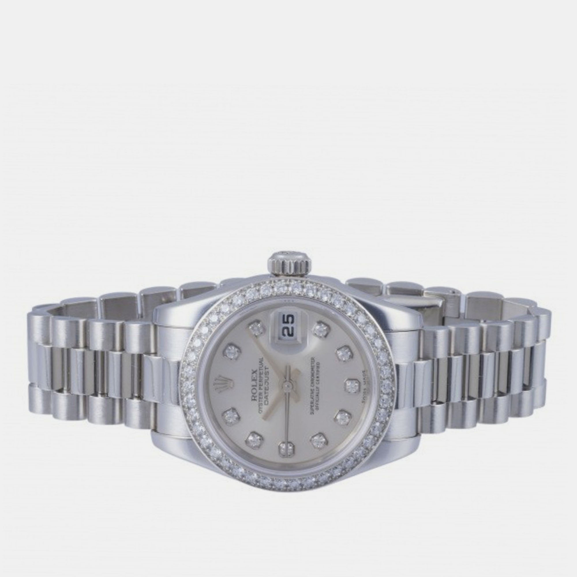 Rolex Silver Diamond Platinum Datejust 179136 Automatic Women's Wristwatch 26 mm
Rolex Silver Diamond Platinum Datejust 179136 Automatic Women's Wristwatch 26 mm