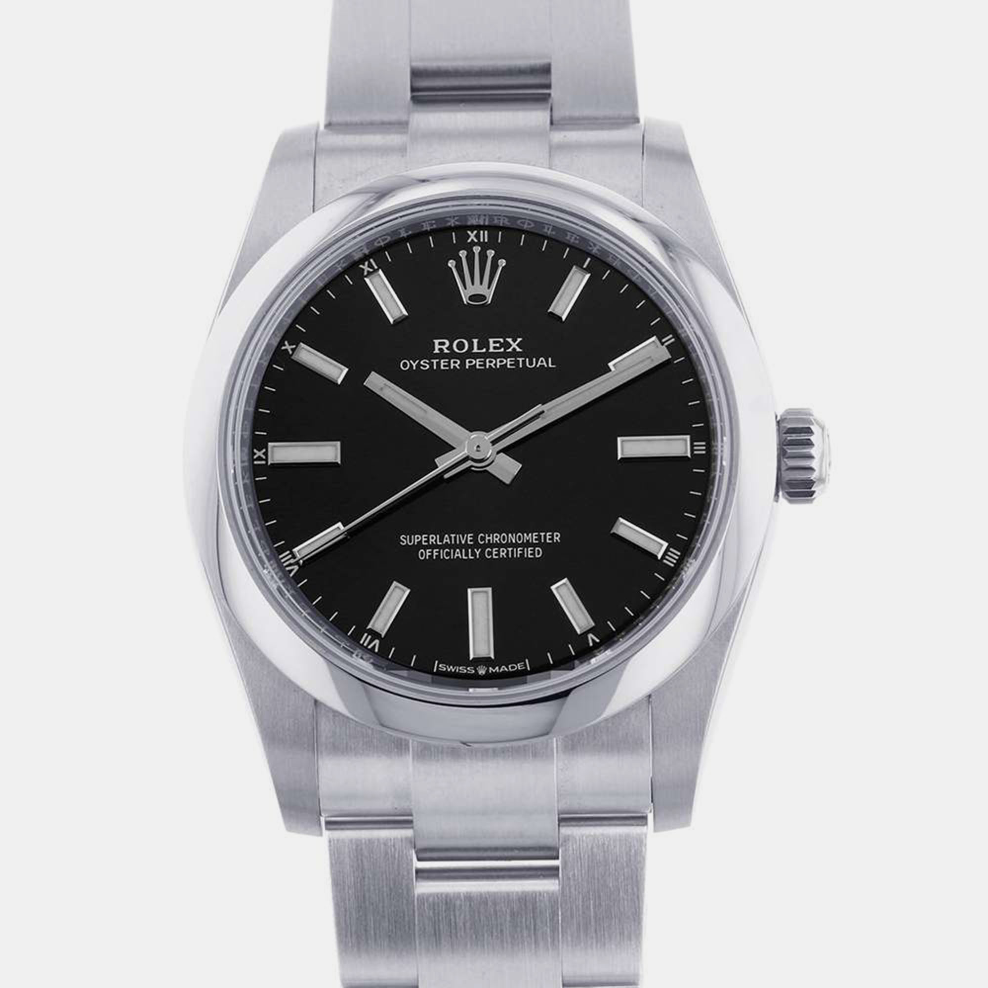 Rolex Black Stainless Steel Oyster Perpetual 124200 Automatic Women's Wristwatch 34 Mm