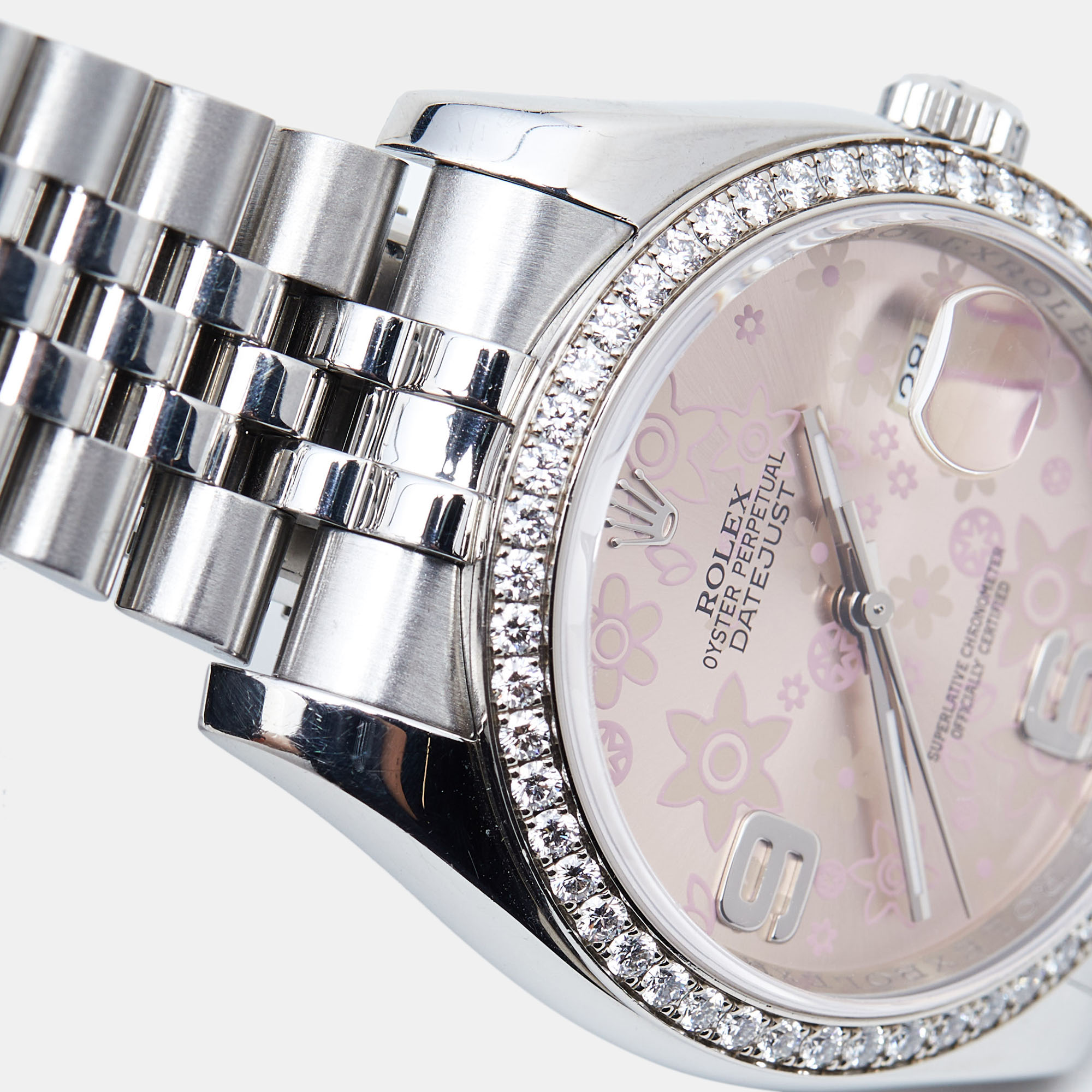 Rolex Pink 18K White Gold Stainless Steel Diamond Datejust 116244-0004 Women's Wristwatch 36 Mm