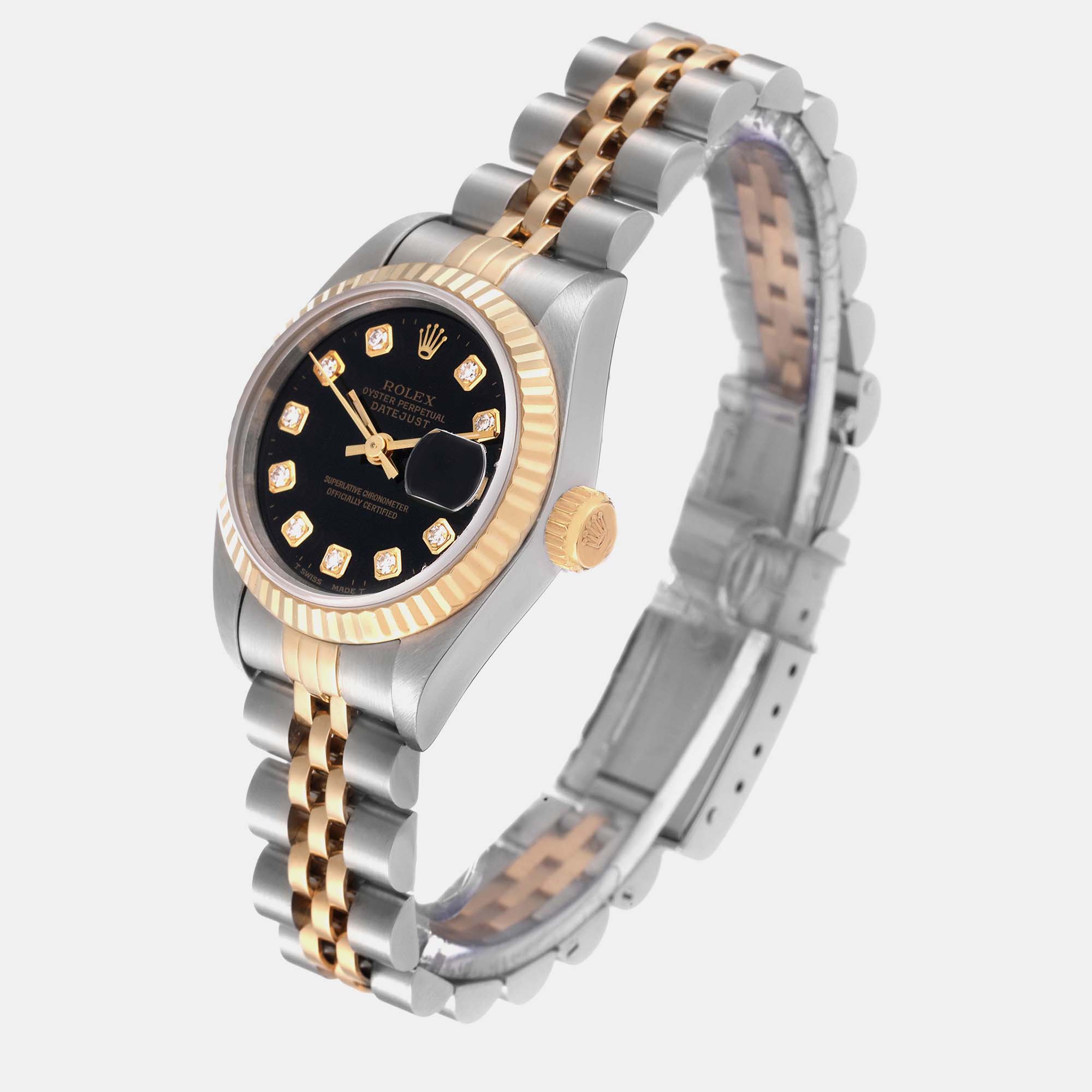Rolex Datejust Black Diamond Dial Steel Yellow Gold Ladies Watch 69173 26 Mm