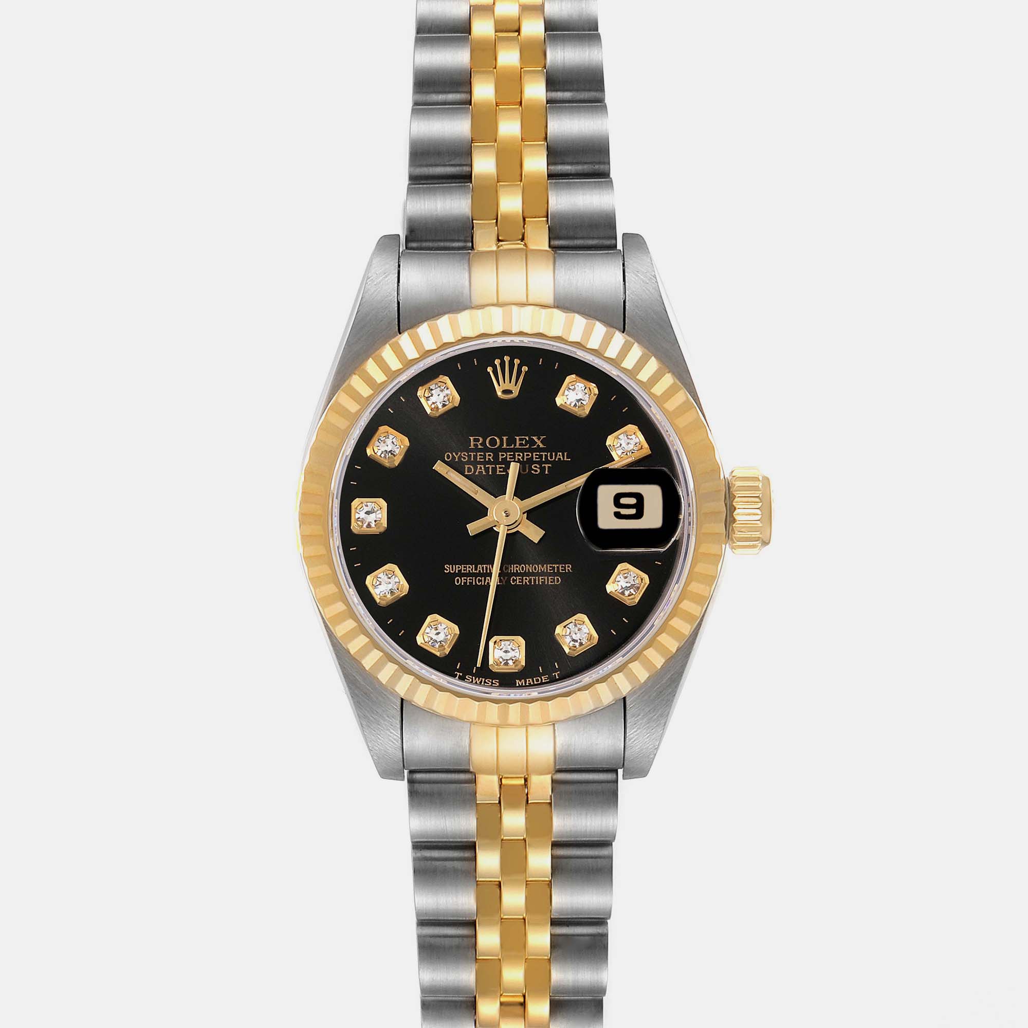 Rolex Datejust Black Diamond Dial Steel Yellow Gold Ladies Watch 69173 26 Mm