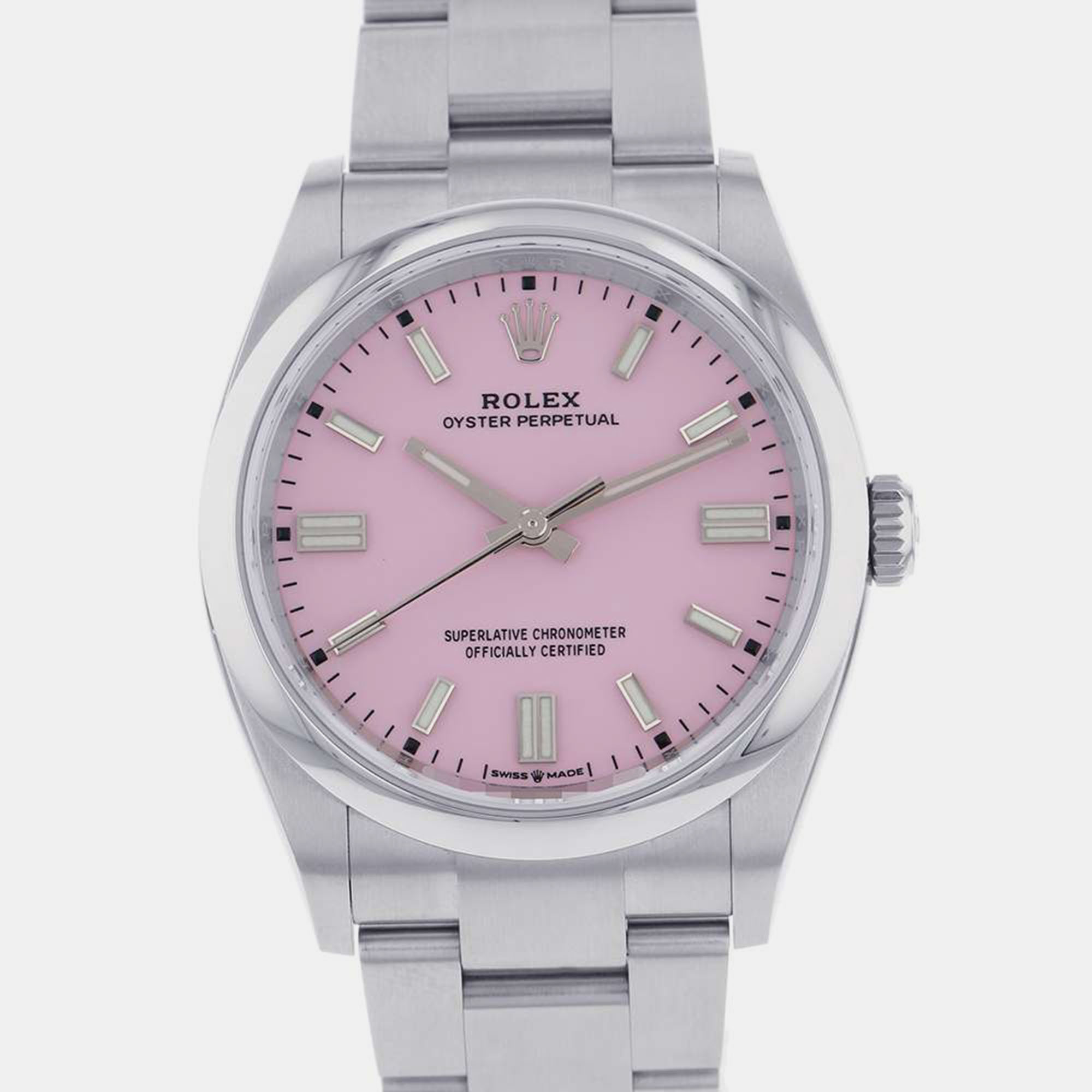 Rolex Pink Stainless Steel Oyster Perpetual 126000 Automatic Women's Wristwatch 36 Mm