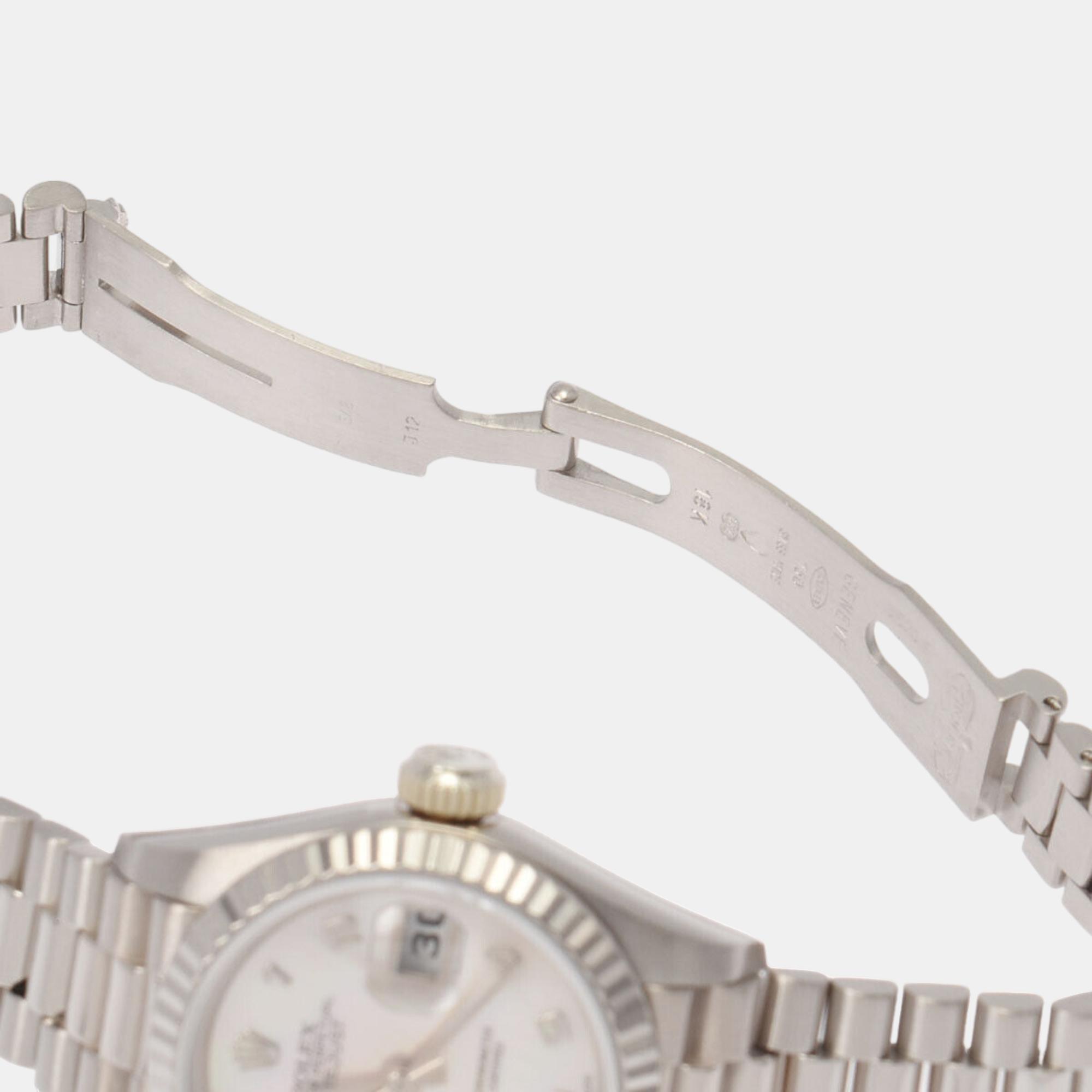 Rolex Silver 18k White Gold Datejust 69179 Automatic Women's Wristwatch 26 Mm