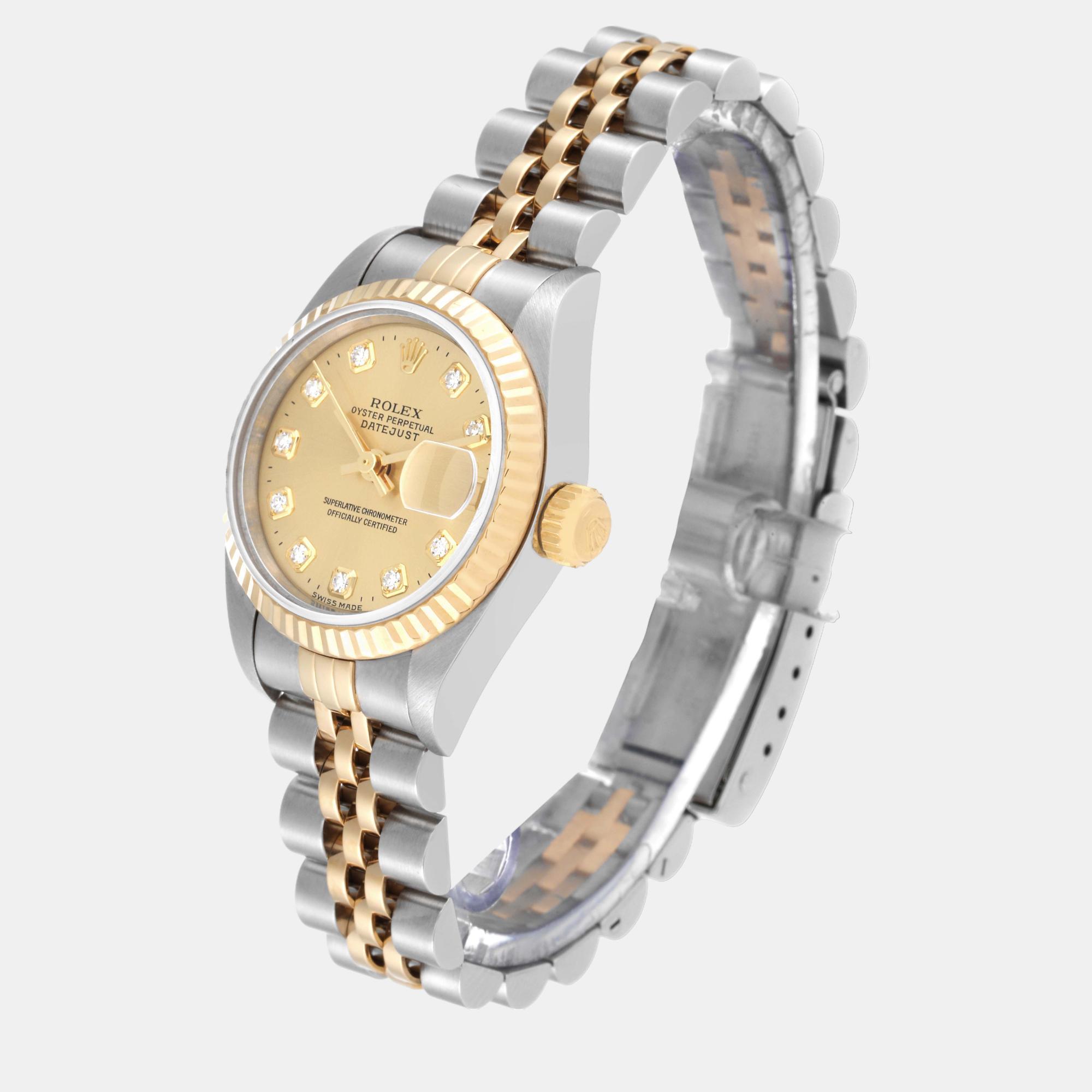 Rolex Datejust Steel Yellow Gold Diamond Dial Ladies Watch 69173 26 Mm