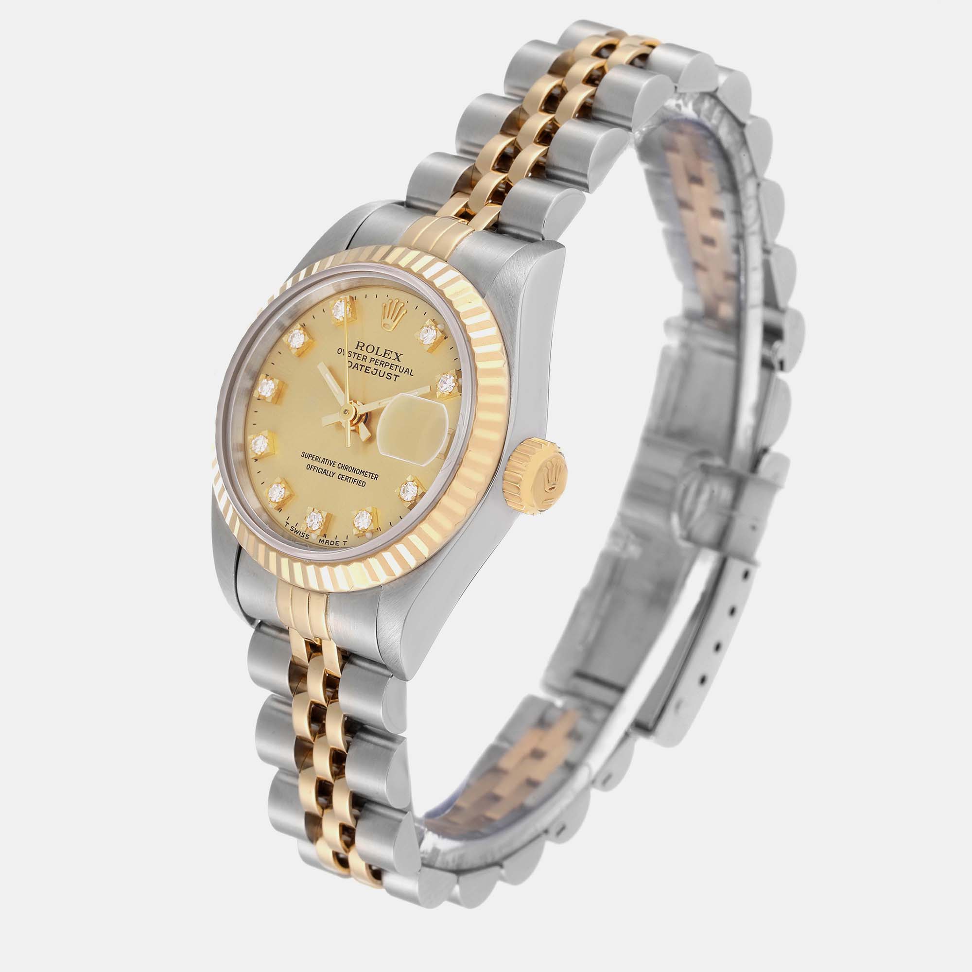 Rolex Datejust Steel Yellow Gold Diamond Dial Ladies Watch 69173 26 Mm