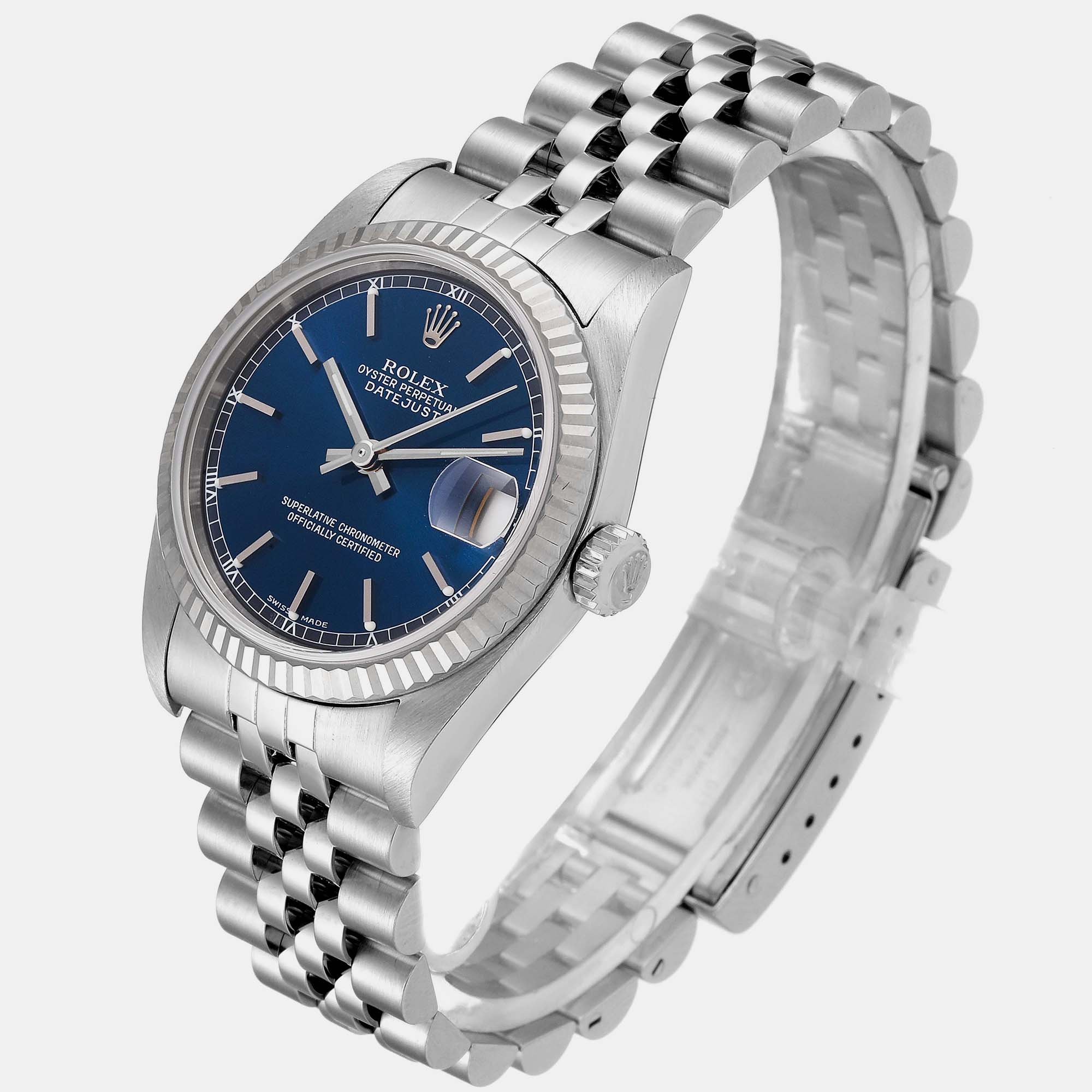Rolex Datejust Midsize Steel White Gold Blue Dial Ladies Watch 78274 31 Mm