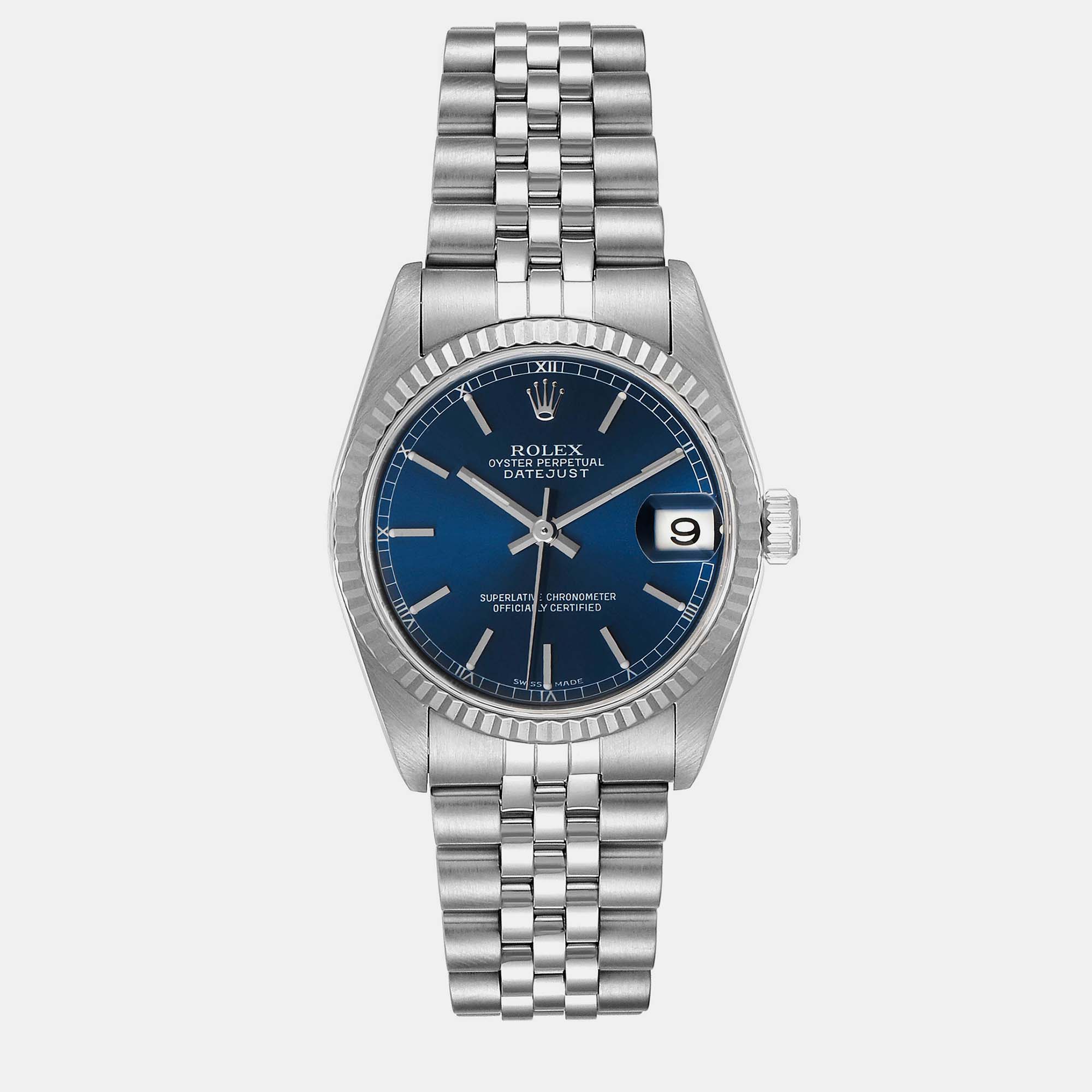 Rolex Datejust Midsize Steel White Gold Blue Dial Ladies Watch 78274 31 Mm