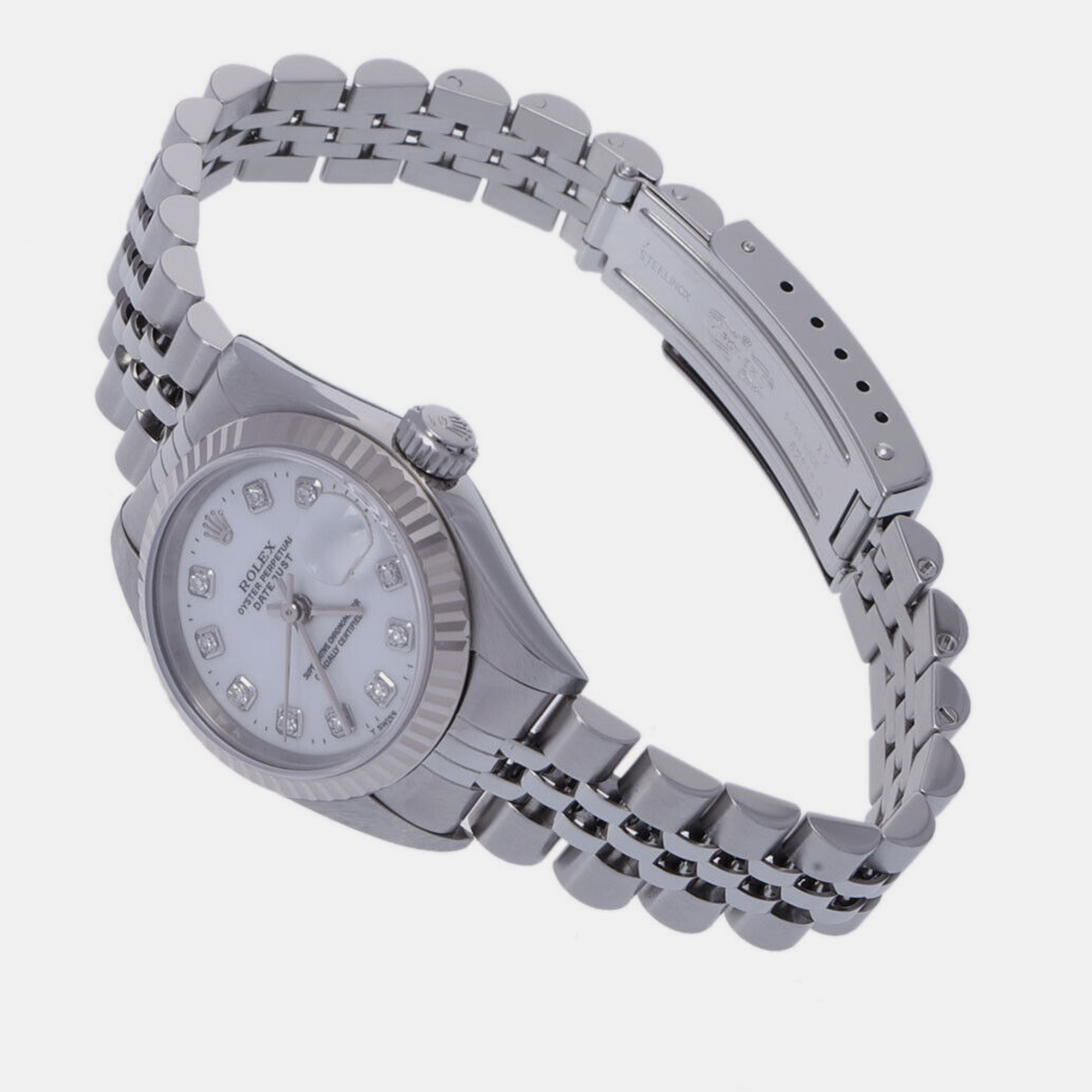 Rolex White Diamond 18k White Gold And Stainless Steel Datejust 79174 Automatic Women's Wristwatch 26 Mm