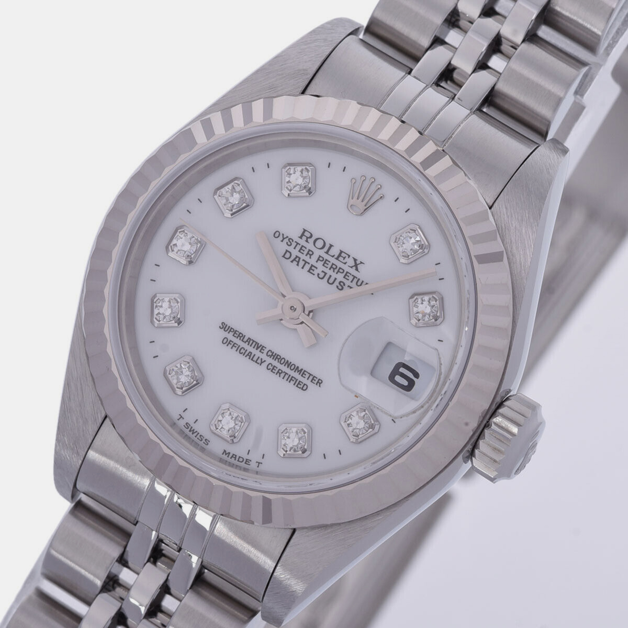 Rolex White Diamond 18k White Gold And Stainless Steel Datejust 79174 Automatic Women's Wristwatch 26 mm
Rolex White Diamond 18k White Gold And Stainless Steel Datejust 79174 Automatic Women's Wristwatch 26 mm