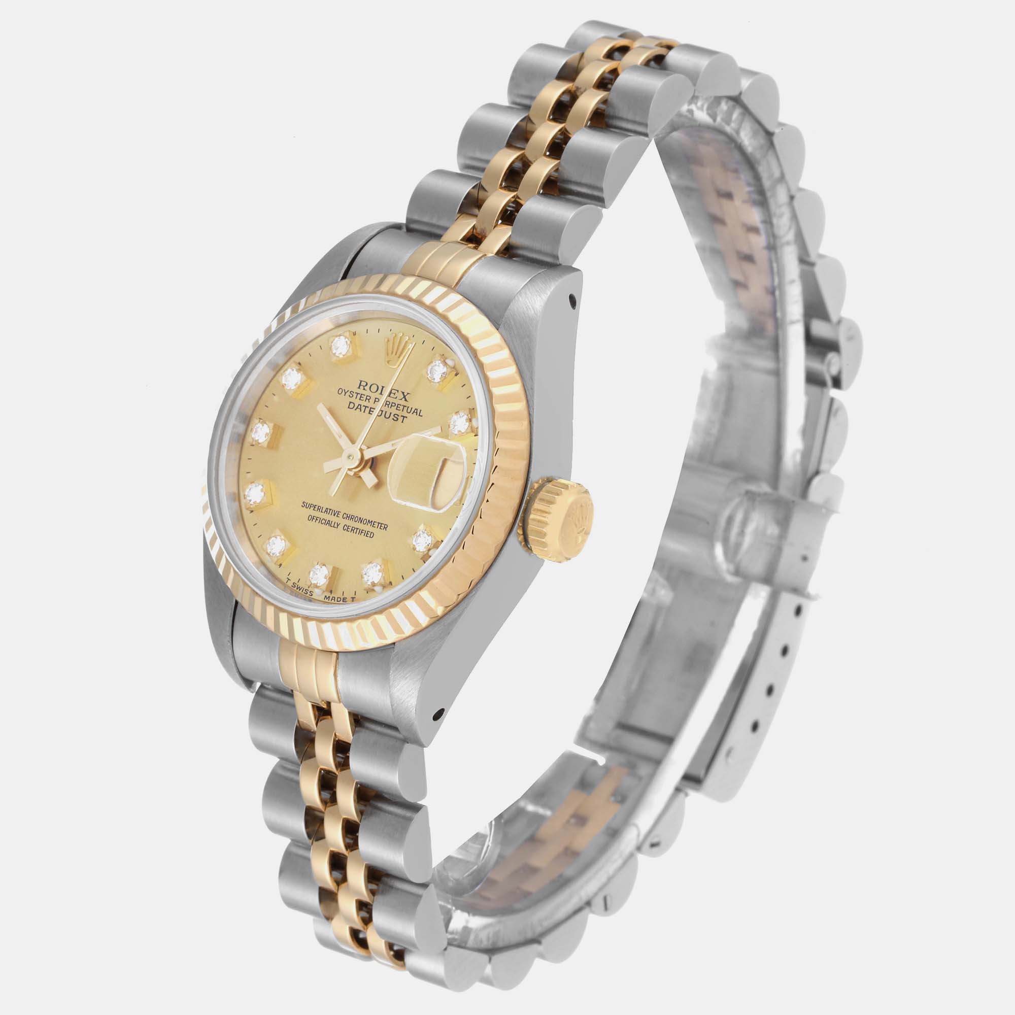 Rolex Datejust Steel Yellow Gold Champagne Diamond Dial Ladies Watch 69173 26 Mm