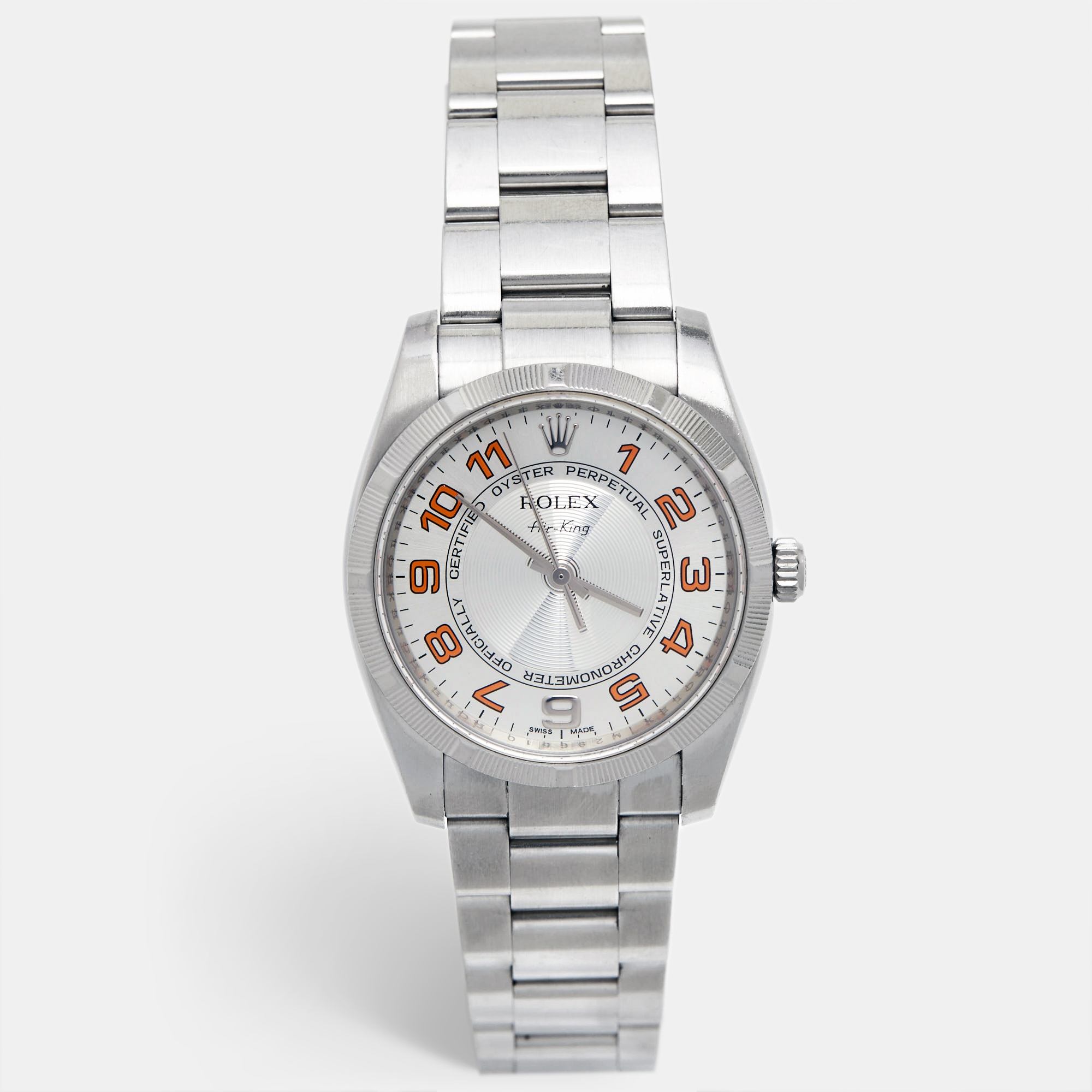 Rolex SIlver Oystersteel Air-King 114210 Women's Wristwatch 34 Mm