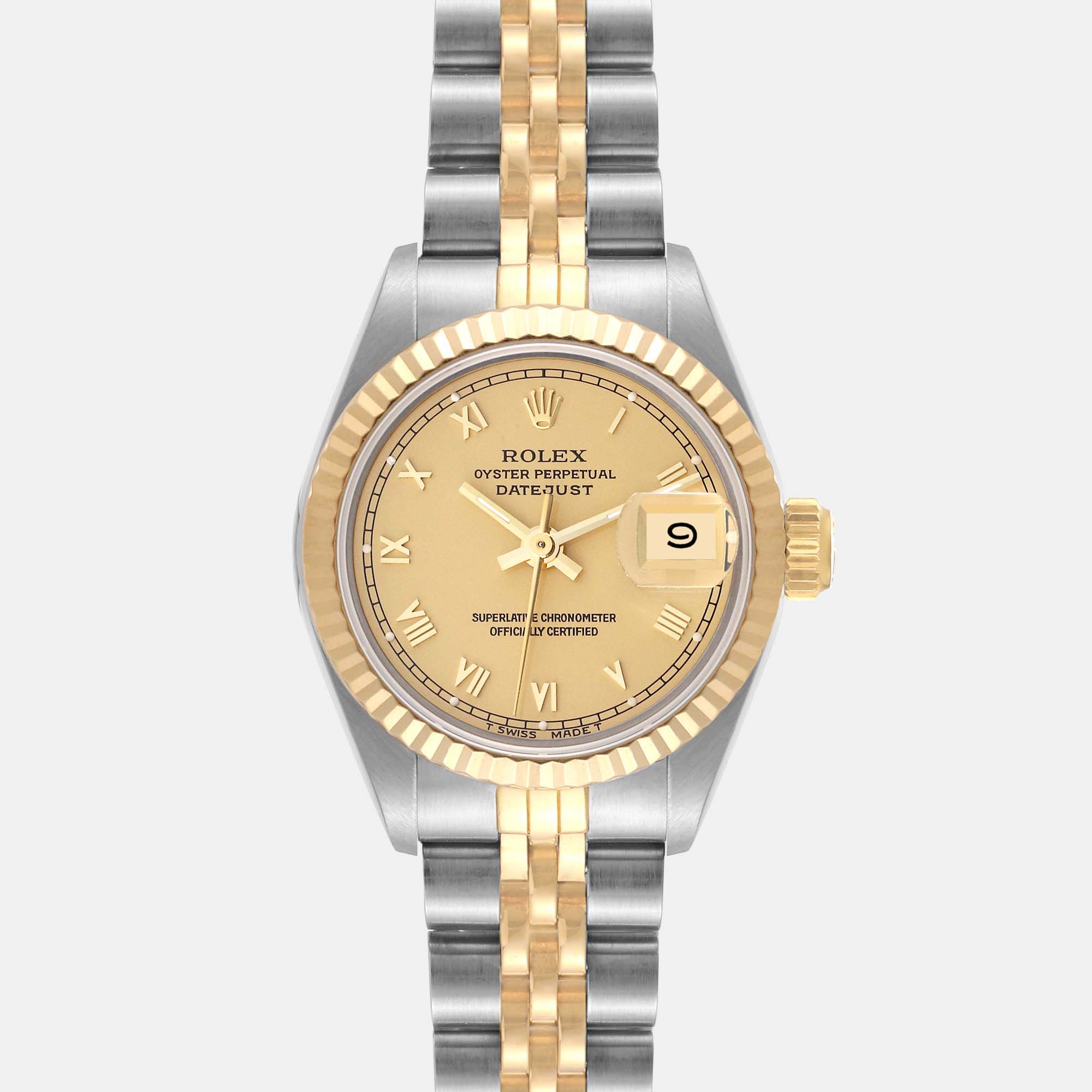 Rolex Datejust Steel Yellow Gold Champagne Roman Dial Ladies Watch 69173 26 Mm