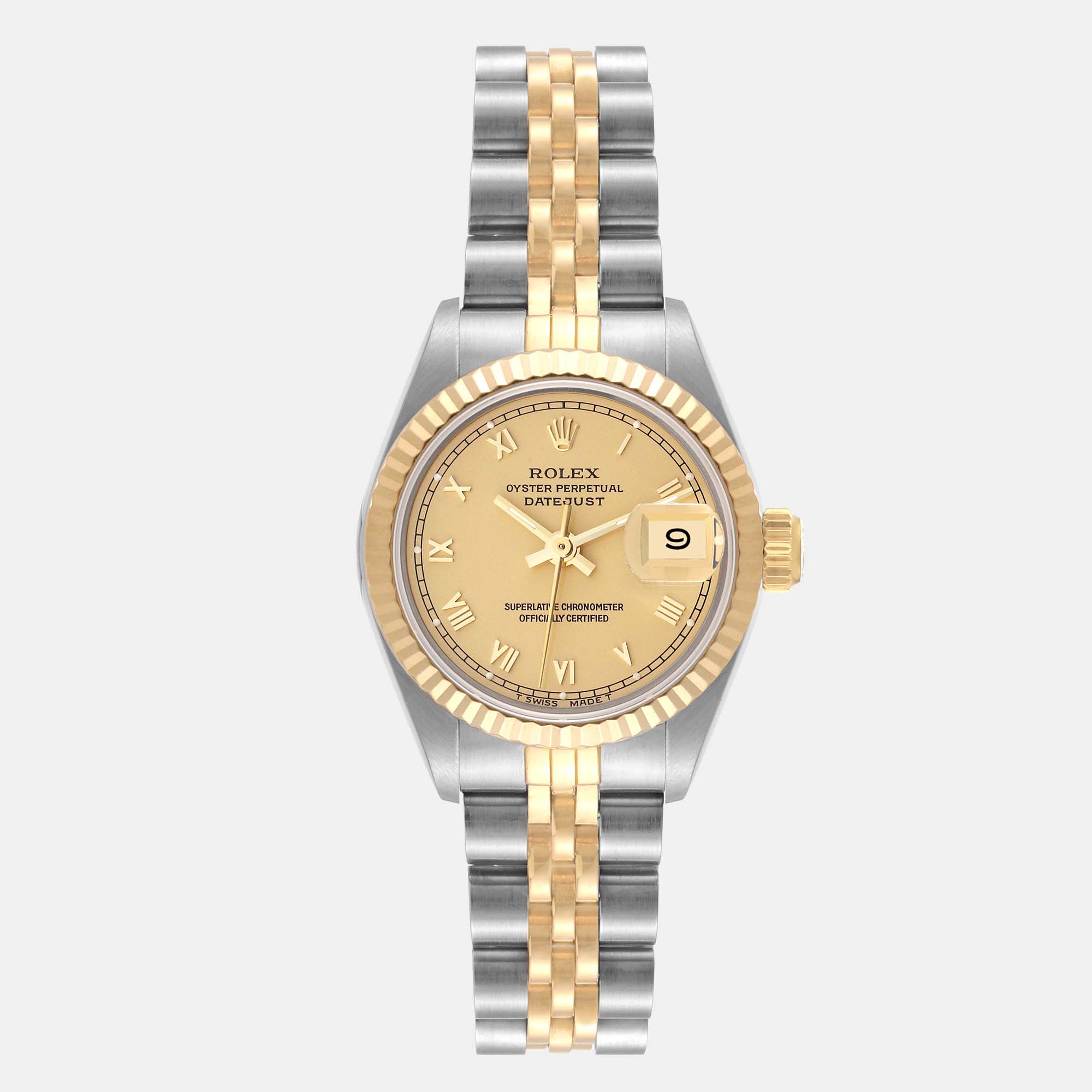 Rolex Datejust Steel Yellow Gold Champagne Roman Dial Ladies Watch 69173 26 Mm
