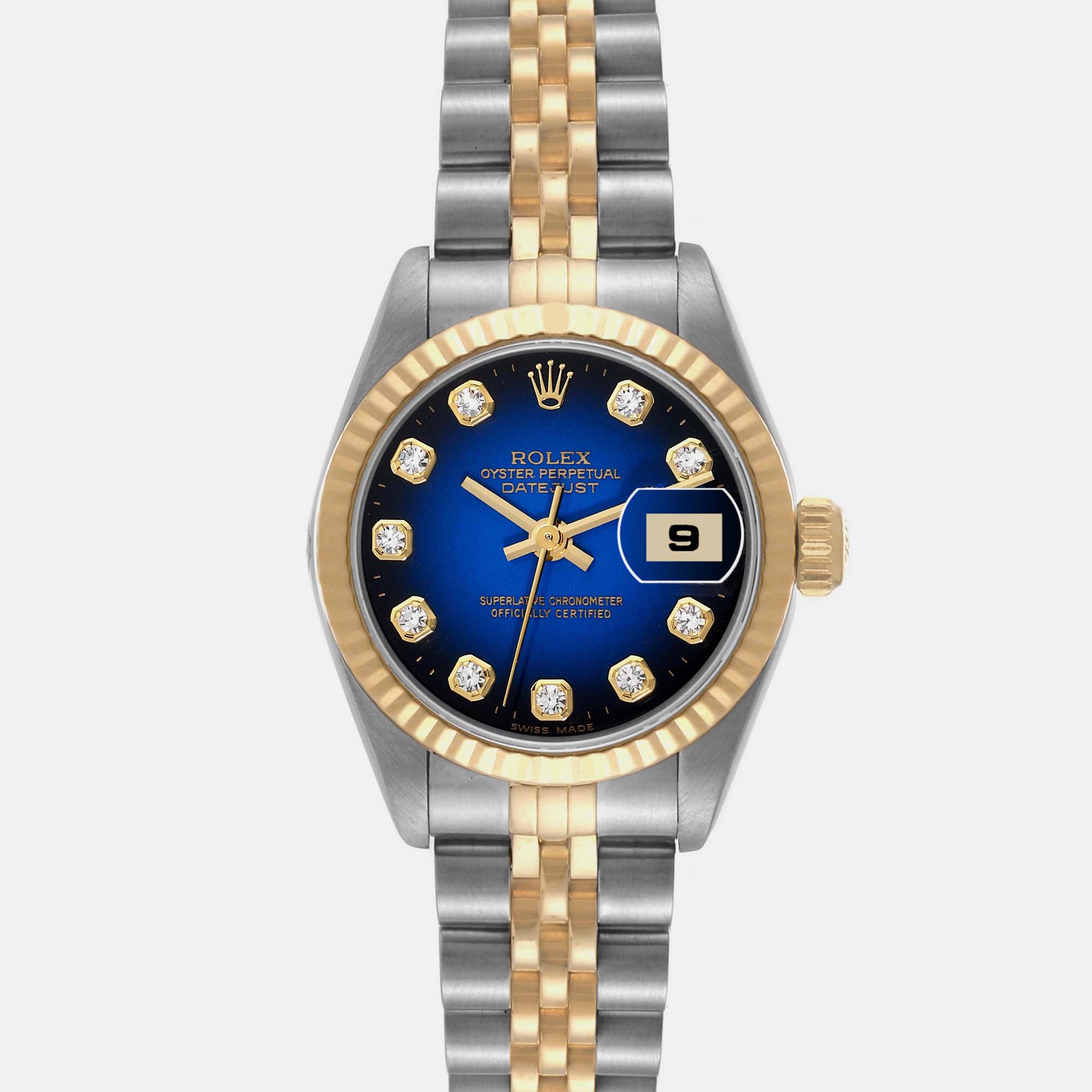 Rolex Datejust Blue Vignette Diamond Dial Steel Yellow Gold Ladies Watch 69173 26 Mm