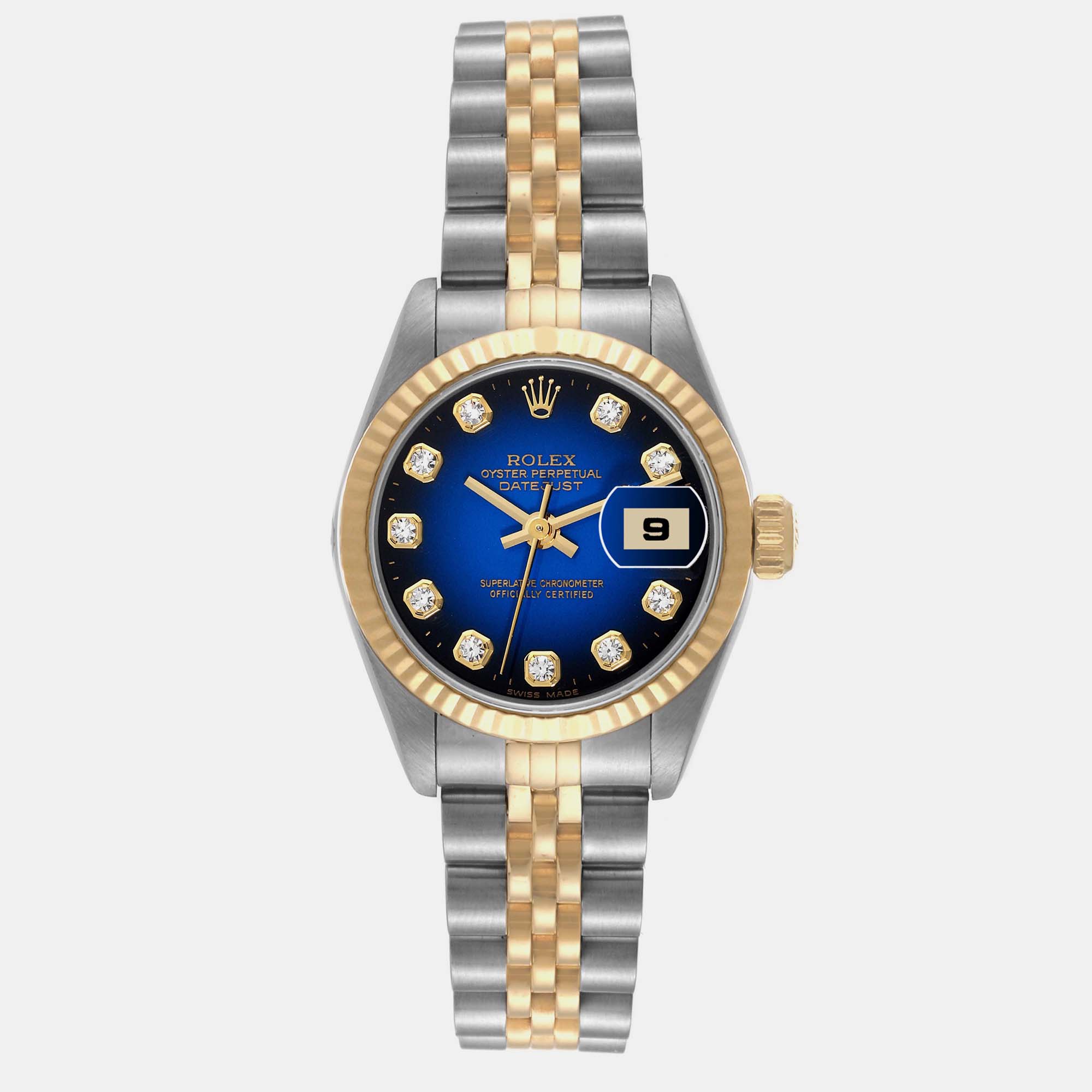 Rolex Datejust Blue Vignette Diamond Dial Steel Yellow Gold Ladies Watch 69173 26 Mm