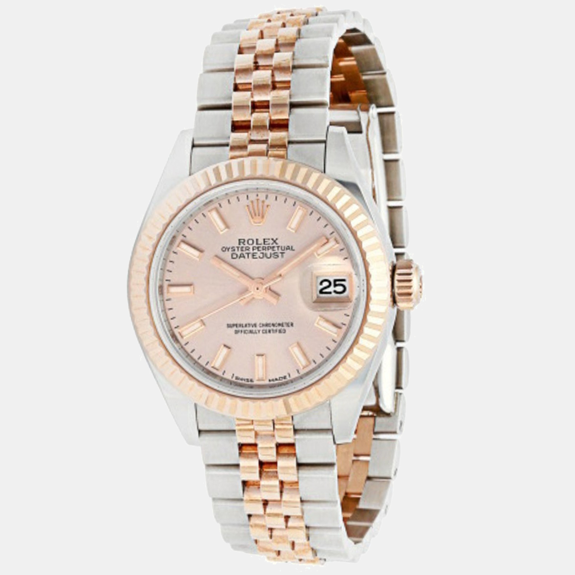 Rolex Pink 18k Rose Gold And Stainless Steel Datejust 279171 Automatic Women's Wristwatch 28 Mm