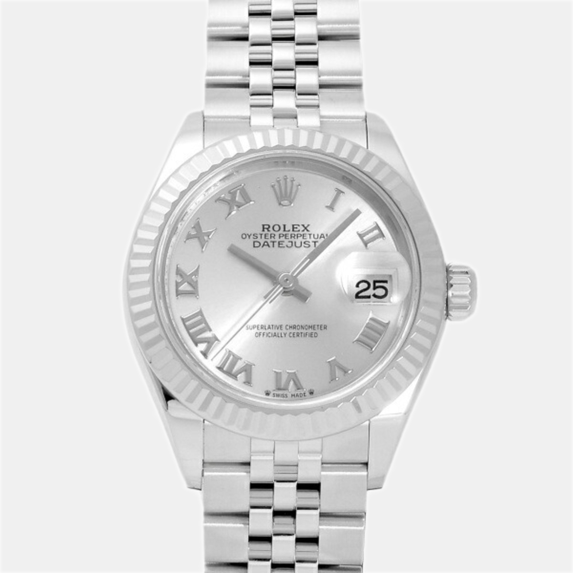 Rolex Silver 18k White Gold And Stainless Steel Datejust 279174 Automatic Women's Wristwatch 28 Mm